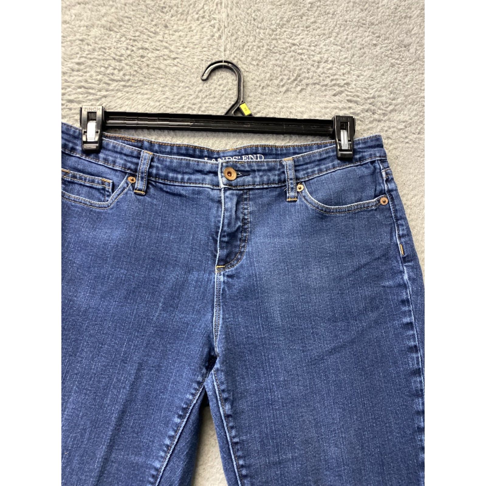 Lands' End Lands' End Jeans Women 12 Blue Dark Wash Straight Leg Zip Mid Rise Regular Inseam 25" Denim Cotton Logo Vintage No Size 34" / US 12 / IT 48 - 2 Thumbnail