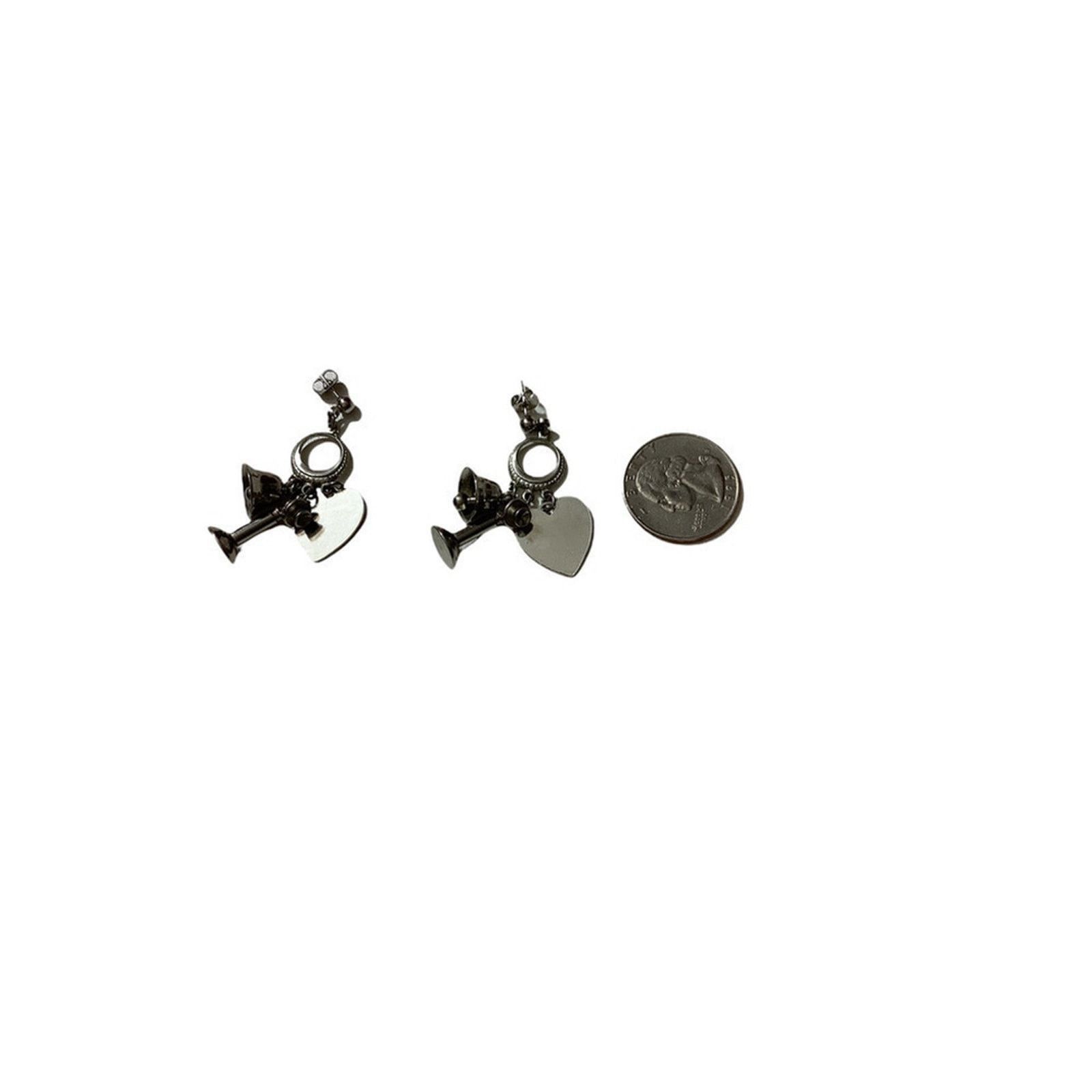 Vintage Romantic Silver Wine Glass Heart Drop Earrings Size ONE SIZE - 4 Thumbnail