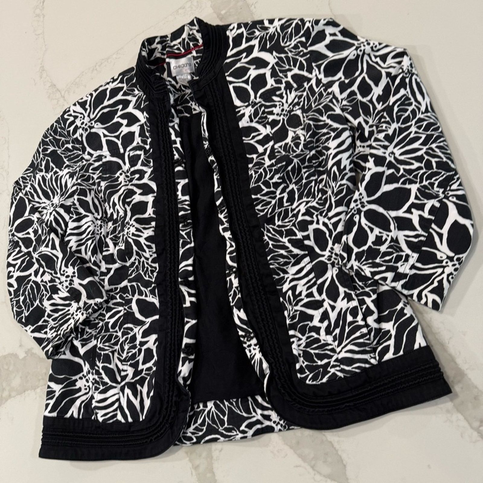 Chicos Chico's Floral Mandarin Collar Jacket Women's Medium Size M / US 6-8 / IT 42-44 - 2 Thumbnail