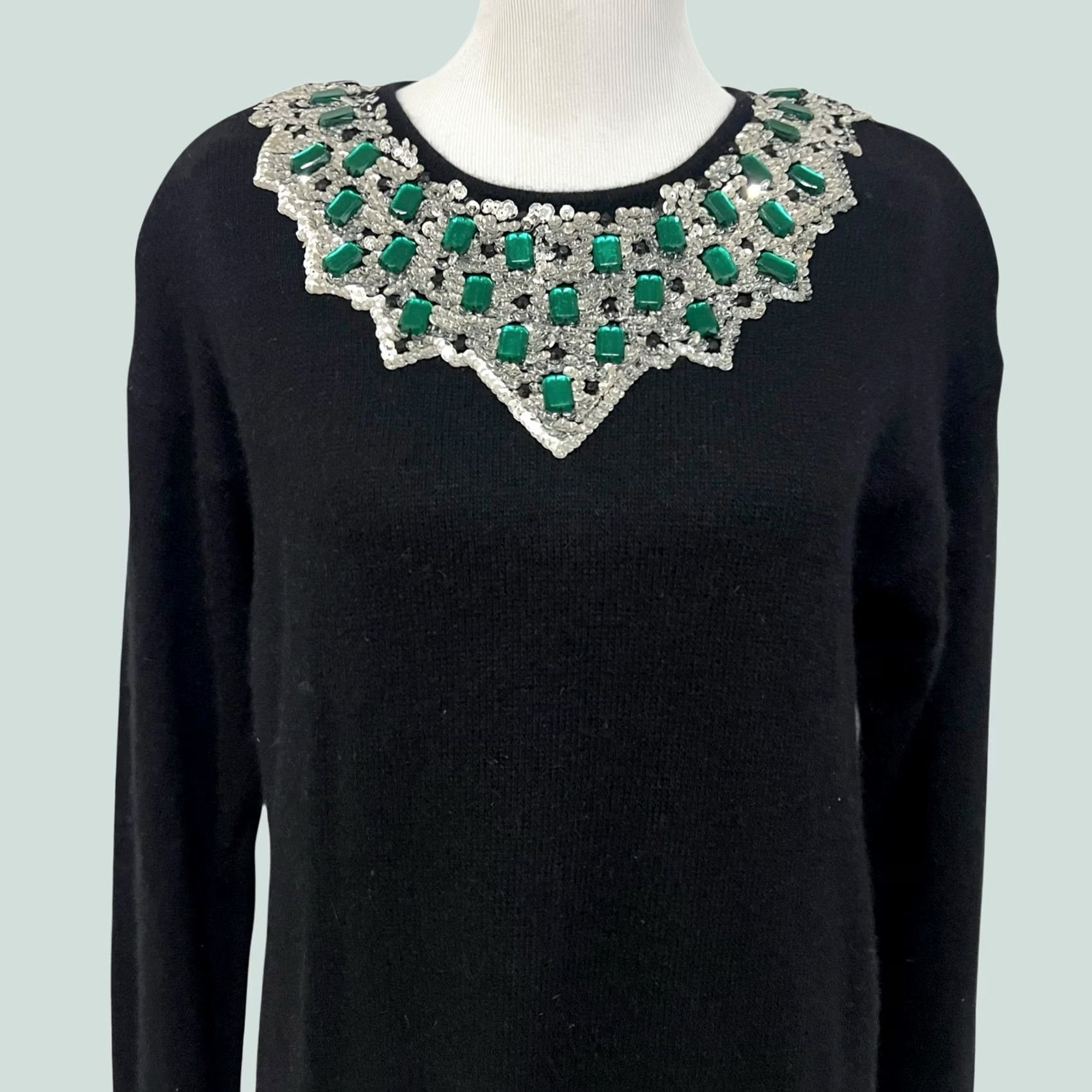 Etro VINTAGE Outlander Sweater Dress Dress Medium Black Wool Angora Bling Midi Retro 90s Womens Beaded Rhinestone 80s 90s Size M / US 6-8 / IT 42-44 - 1 Thumbnail
