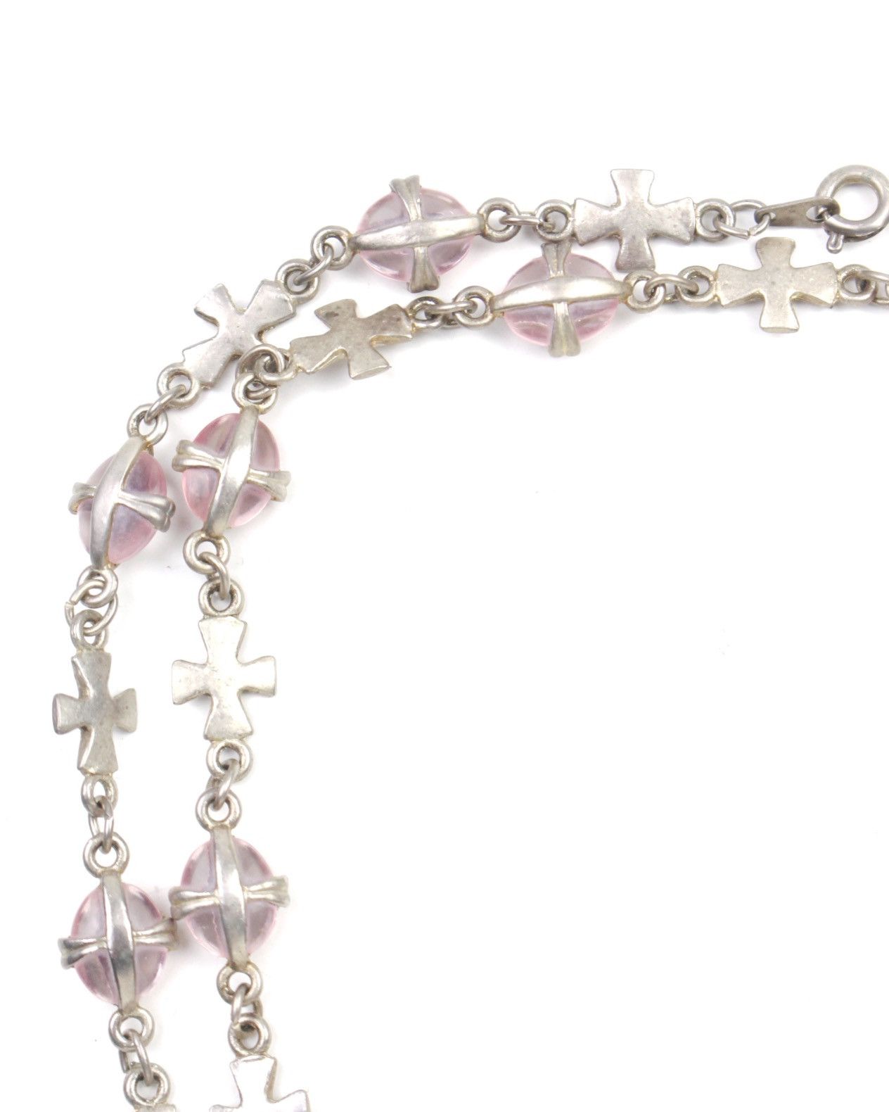 Vintage 2000S JAPANESE MADE CROSS & PINK GLASS BEAD NECKLACE Size ONE SIZE - 4 Thumbnail