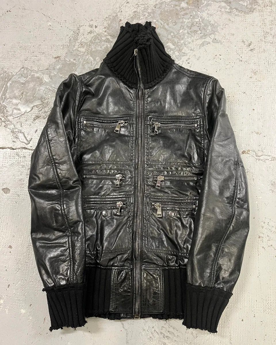 Dolce & Gabbana 2000s Dolce & Gabbana Multi-Zip Destroyed Black Leather Jacket Size US M / EU 48-50 / 2 - 3 Thumbnail