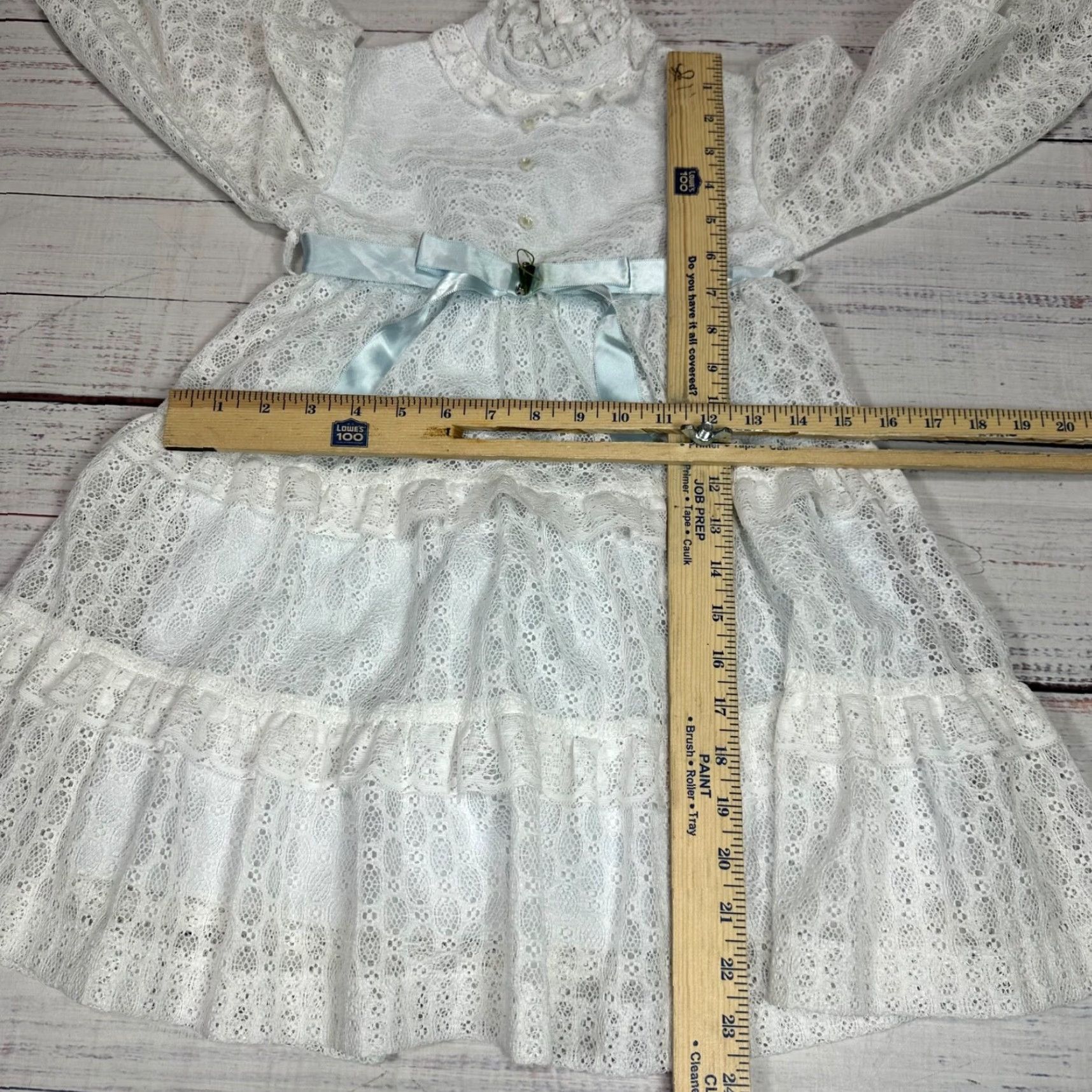 Vintage Vtg Dorrisa of Miami Girls Long Sleeve Lace Dress Sz 6 White Bow Tiered Pageant Size US S / EU 44-46 / 1 - 2 Thumbnail