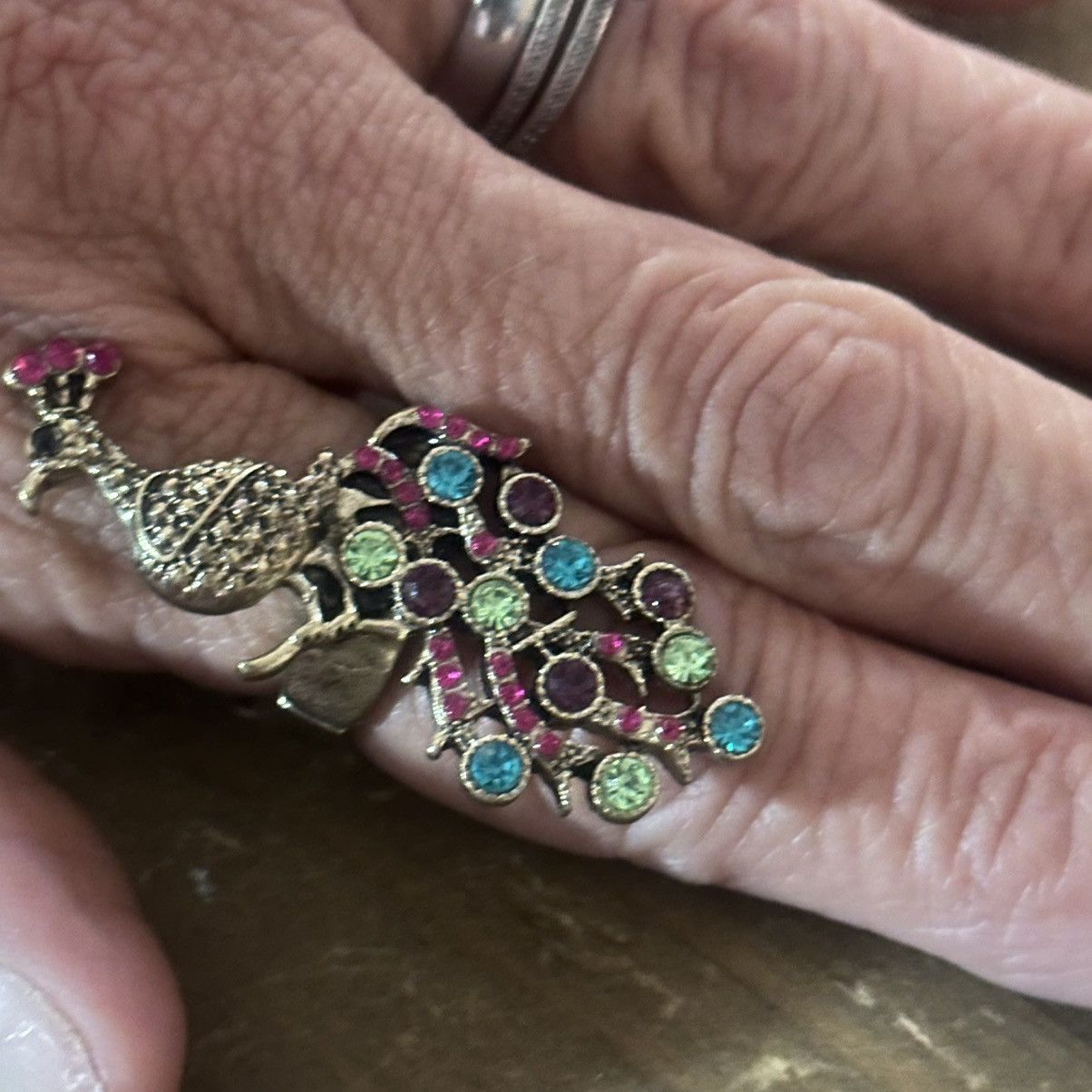 Vintage Vintage rhinestone peacock stretch ring Size ONE SIZE - 3 Thumbnail