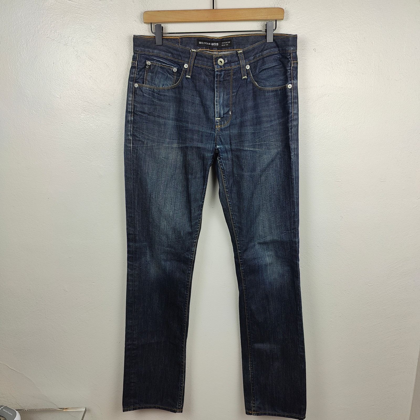 Big Star Big Star Division Slim Fit Jeans Men 32 Dark Wash Whiskering Size US 32 / EU 48 - 1 Thumbnail