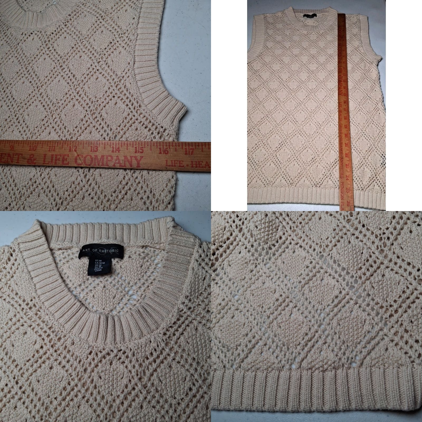 Vintage Art of Rhetoric Sweater Vest Women Medium Open Knit Diamond Ivory Cotton Vest Casual Summer Spring Fall Size M / US 6-8 / IT 42-44 - 8 Thumbnail