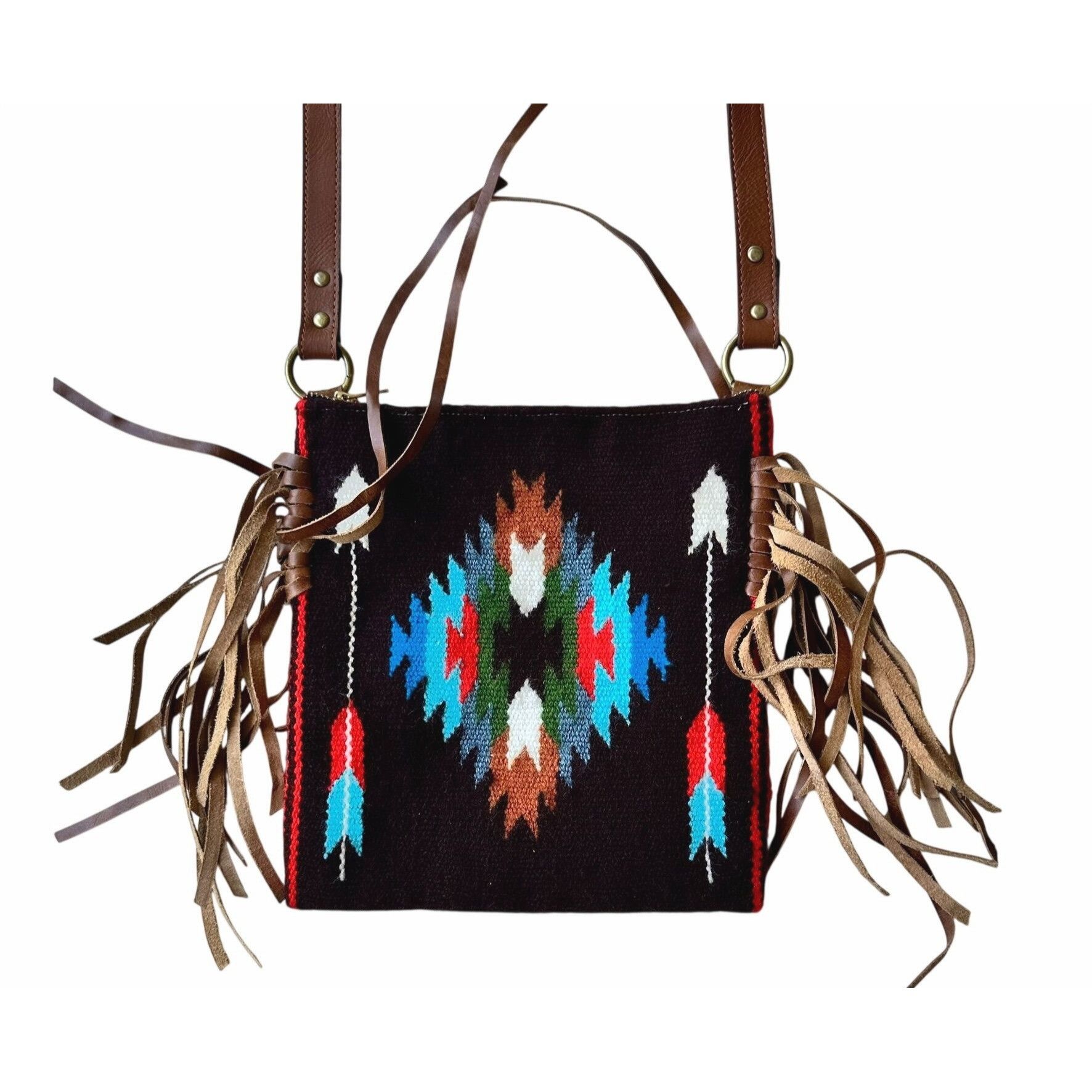 Other Southwestern Cross Body Bag Fringe Top Zip Leather Dari Cott Size ONE SIZE - 8 Thumbnail