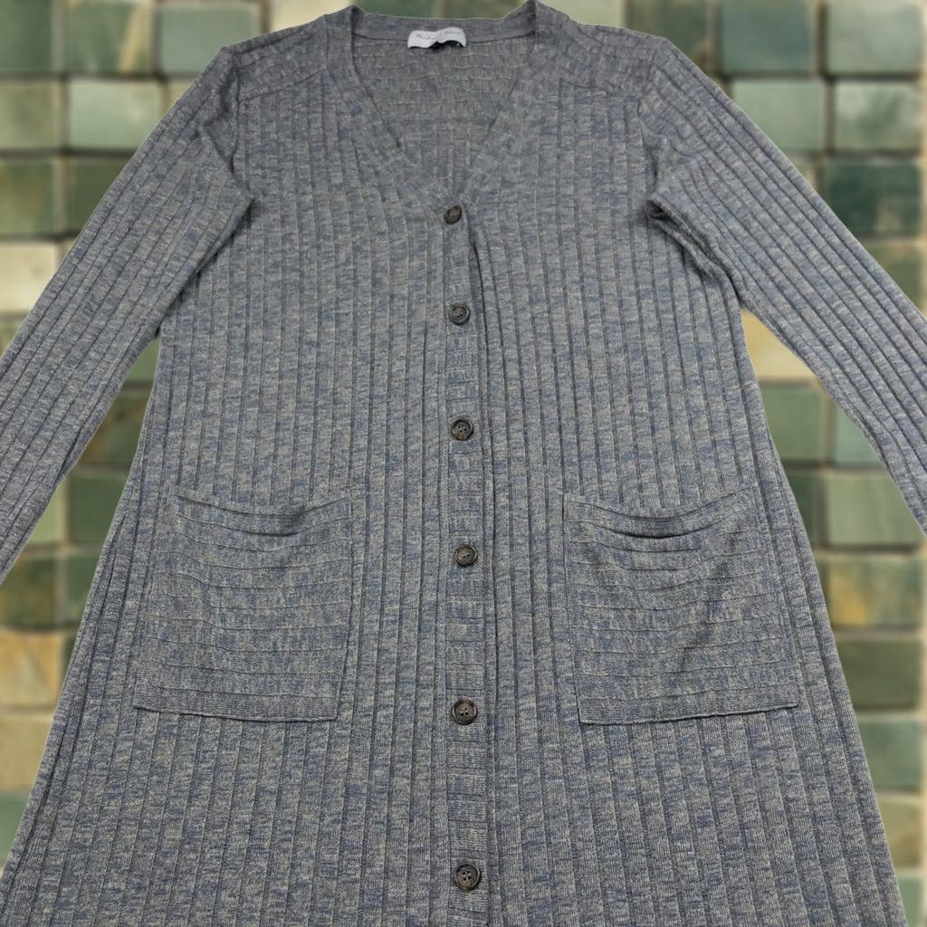 Michael Stars Michael Stars Medium Button Rayon V-Neck Ribbed Knit Striped Sweater Gray MINT Size M / US 6-8 / IT 42-44 - 1 Thumbnail