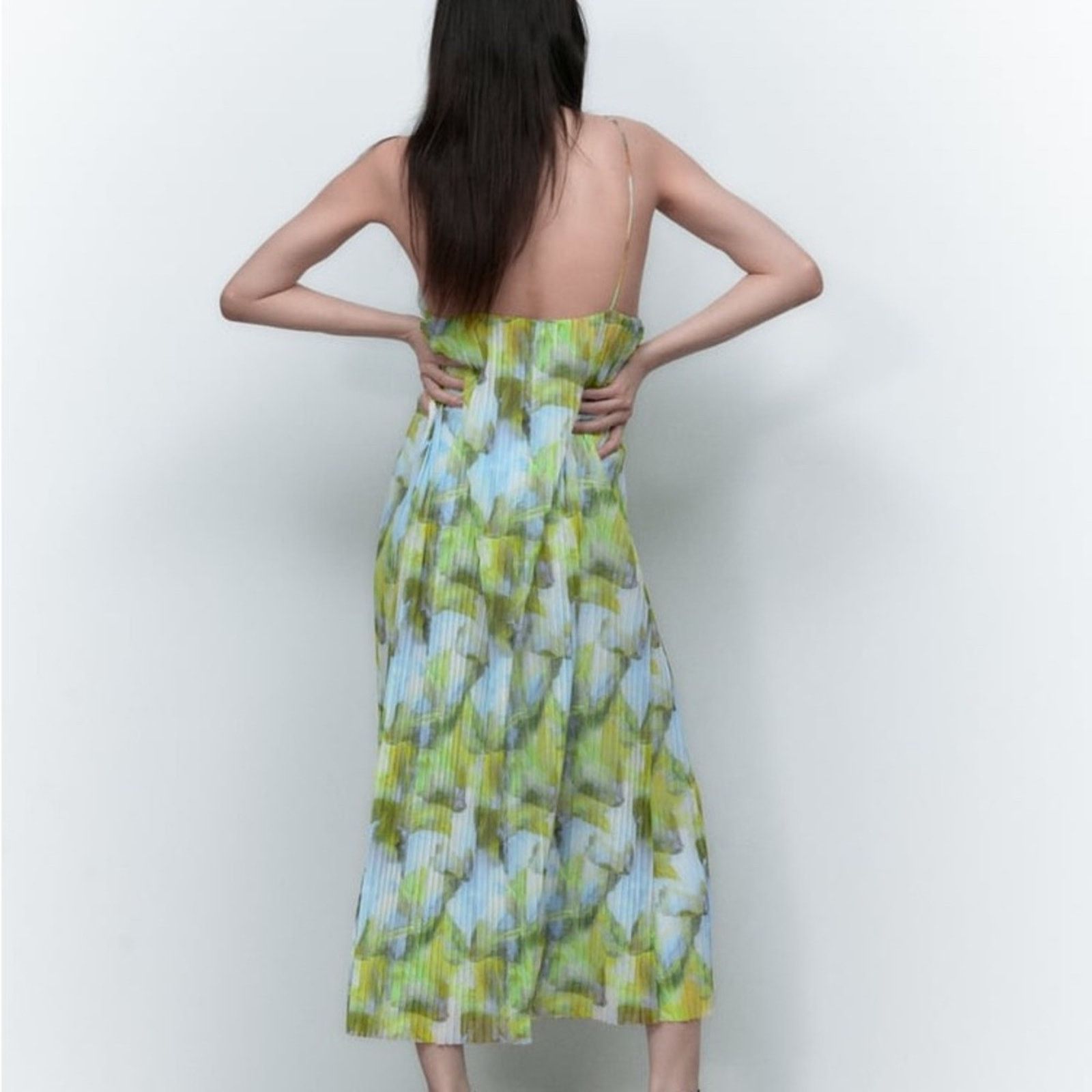 Zara ZARA PRINTED TULLE DRESS BLUE / GREEN Size M / US 6-8 / IT 42-44 - 7 Thumbnail