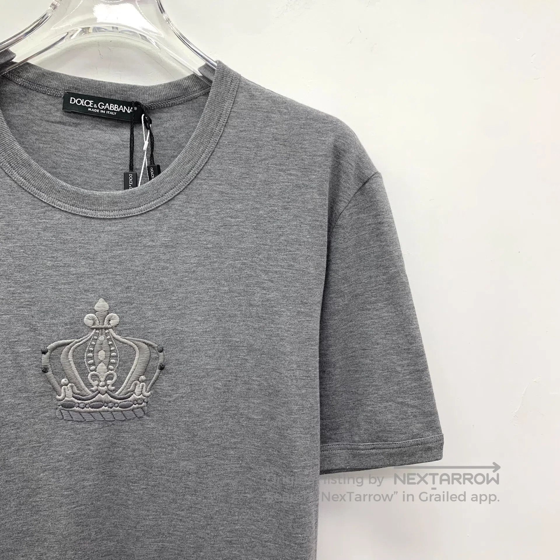 Dolce & Gabbana Dolce Gabbana Grey Crown Embroidered Cotton Round Neck Sho Size US S / EU 44-46 / 1 - 3 Thumbnail