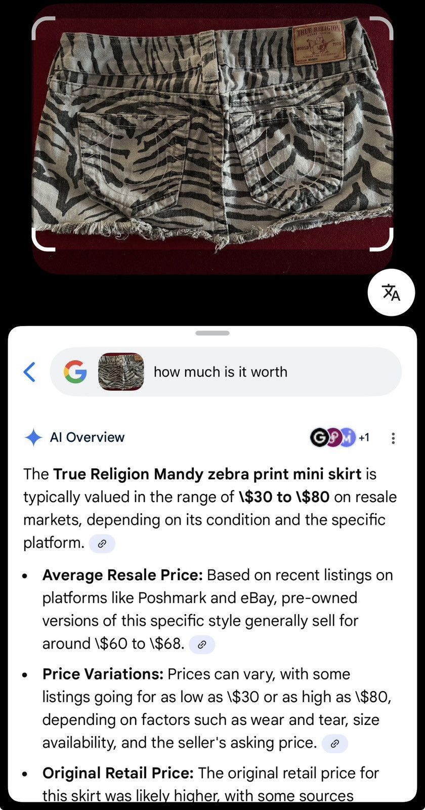 True Religion True religion Zebra print miniskirt Size 29" - 6 Thumbnail