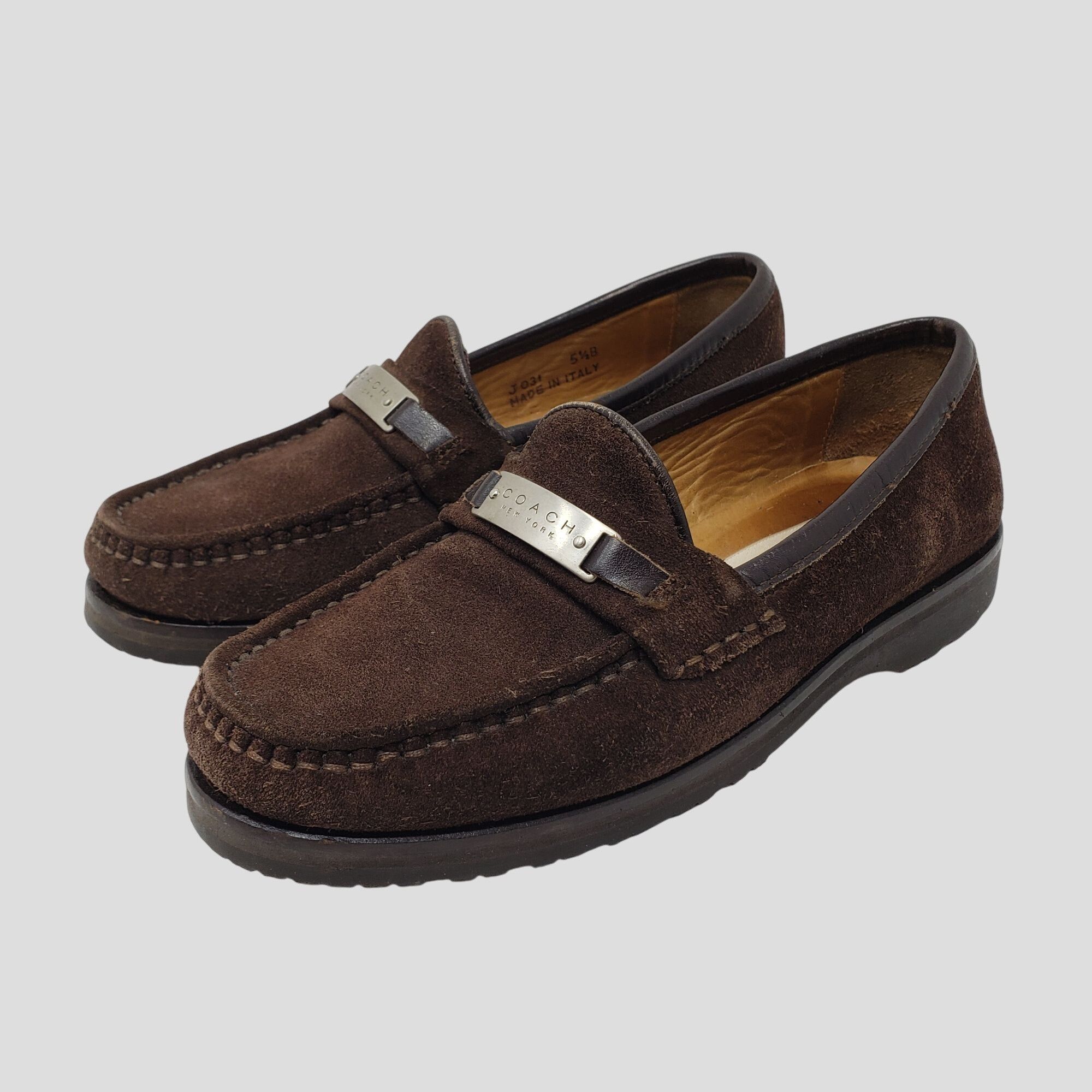Coach Suede Womens Loafers With Metal Accent Size 5.5 B