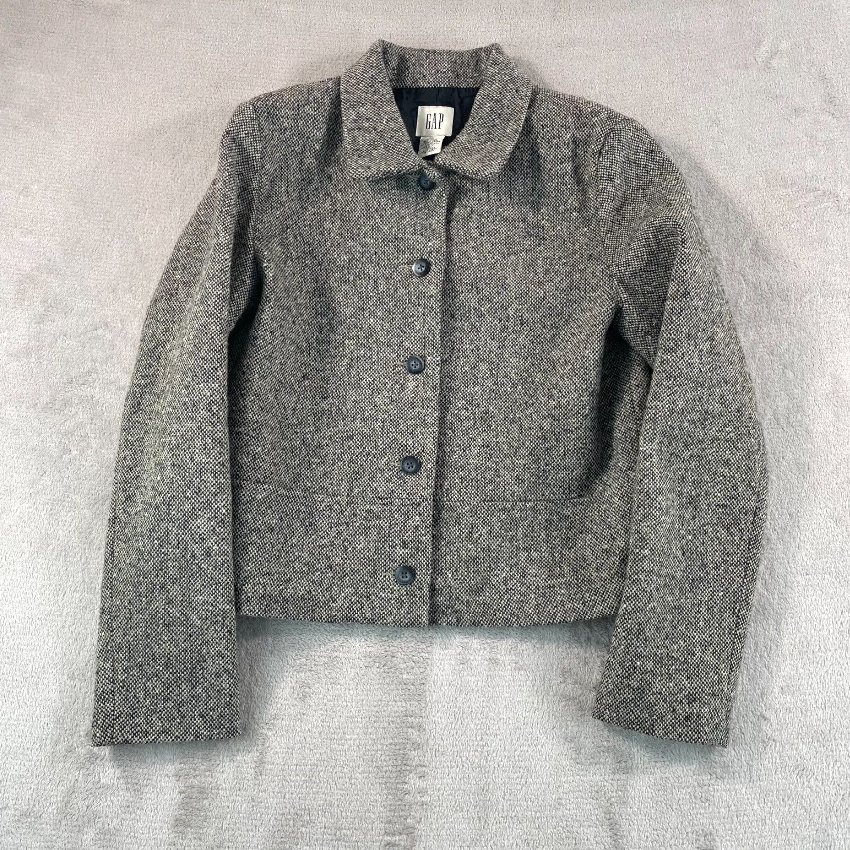 Gap VINTAGE GAP Skirt & Jacket 2 Piece Set Women 4 Grey Wool Blend Pleated Tweed Grey 1990s Womens Size 42" / US 20 - 4 Thumbnail