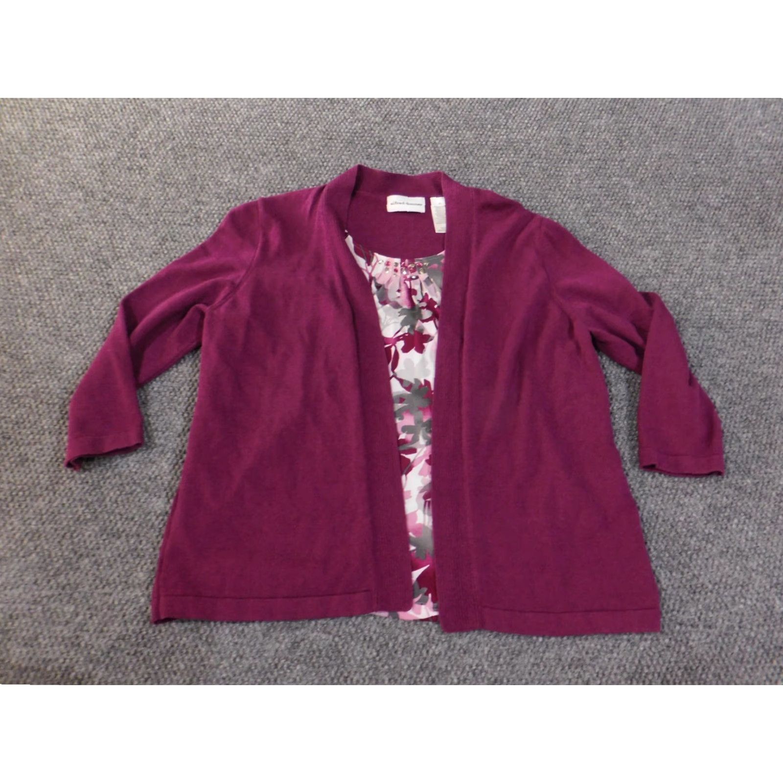 Vintage Alfred Dunner Sweater Cardigan XL Purple Floral Lined Rayon Womens Knit Raglan Sleeve Round Neck Modern American Size XL / US 12-14 / IT 48-50 - 2 Thumbnail