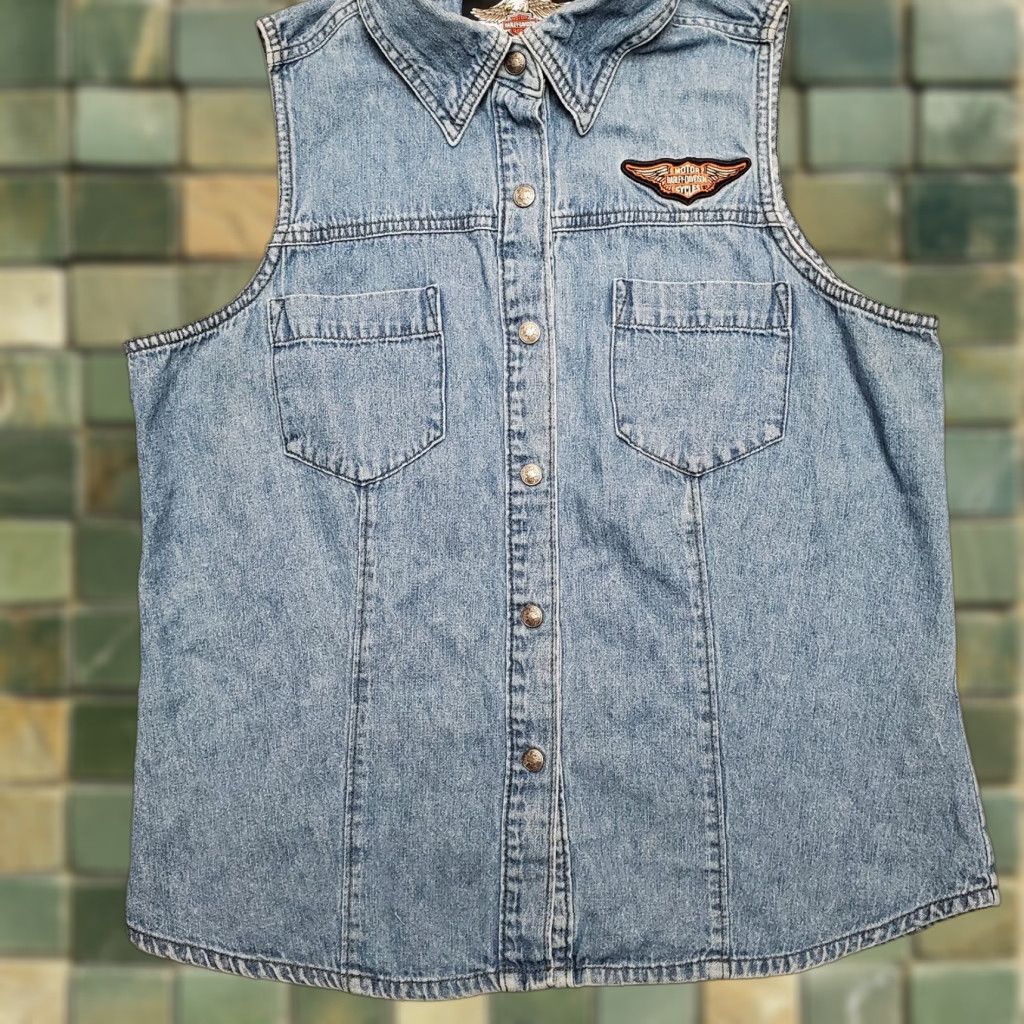 Harley Davidson VTG Harley Davidson Vest Womens Medium Blue Denim Sleeveless Motorcycle Casual Size M / US 6-8 / IT 42-44 - 1 Thumbnail