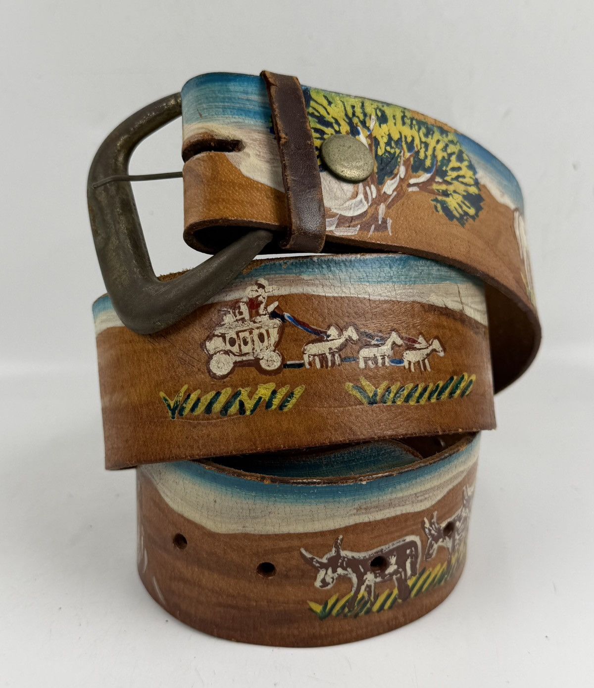 Japanese Brand rare design vintage style painted leather belt tc43 Size 36 - 1 Thumbnail