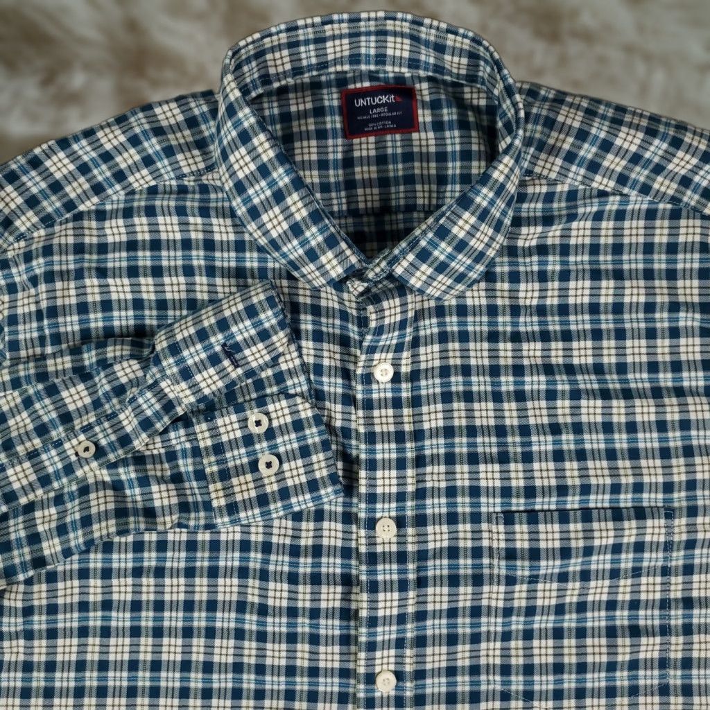 UNTUCKit UNTUCKit Shirt Mens L Teal Blue Plaid Button-Up Long Sleeve Casual Business Formal Workwear Size US L / EU 52-54 / 3 - 1 Thumbnail