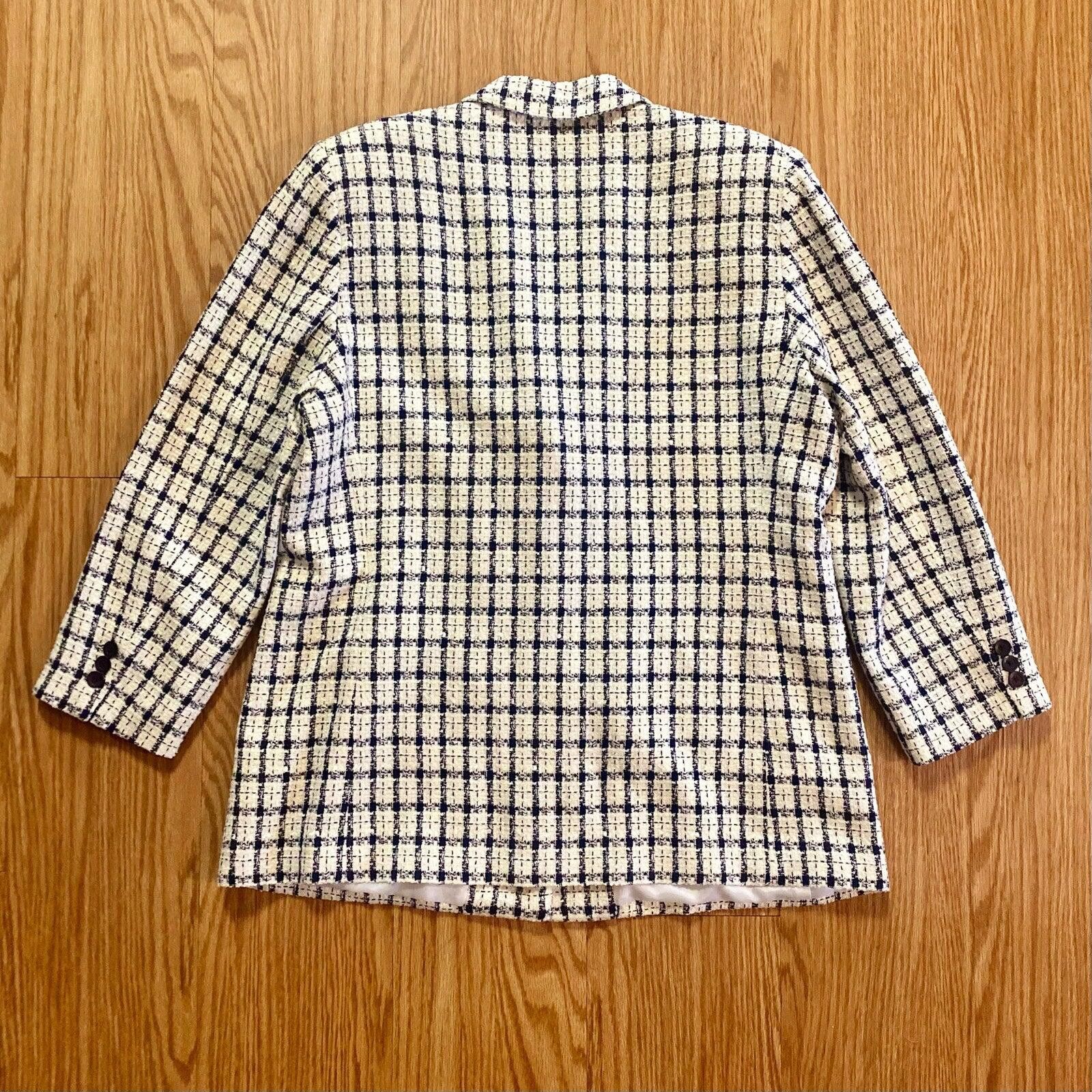 Other Da-Rue Vintage White Metallic Navy Plaid Blazer Womens Large Size L / US 10 / IT 46 - 8 Thumbnail