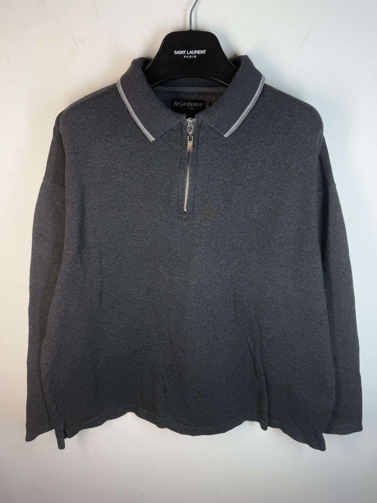 Yves Saint Laurent 90s YSL Sweatshirt 1/4 Quarter Zip Grey Vintage Sweater Size US L / EU 52-54 / 3 - 5 Thumbnail