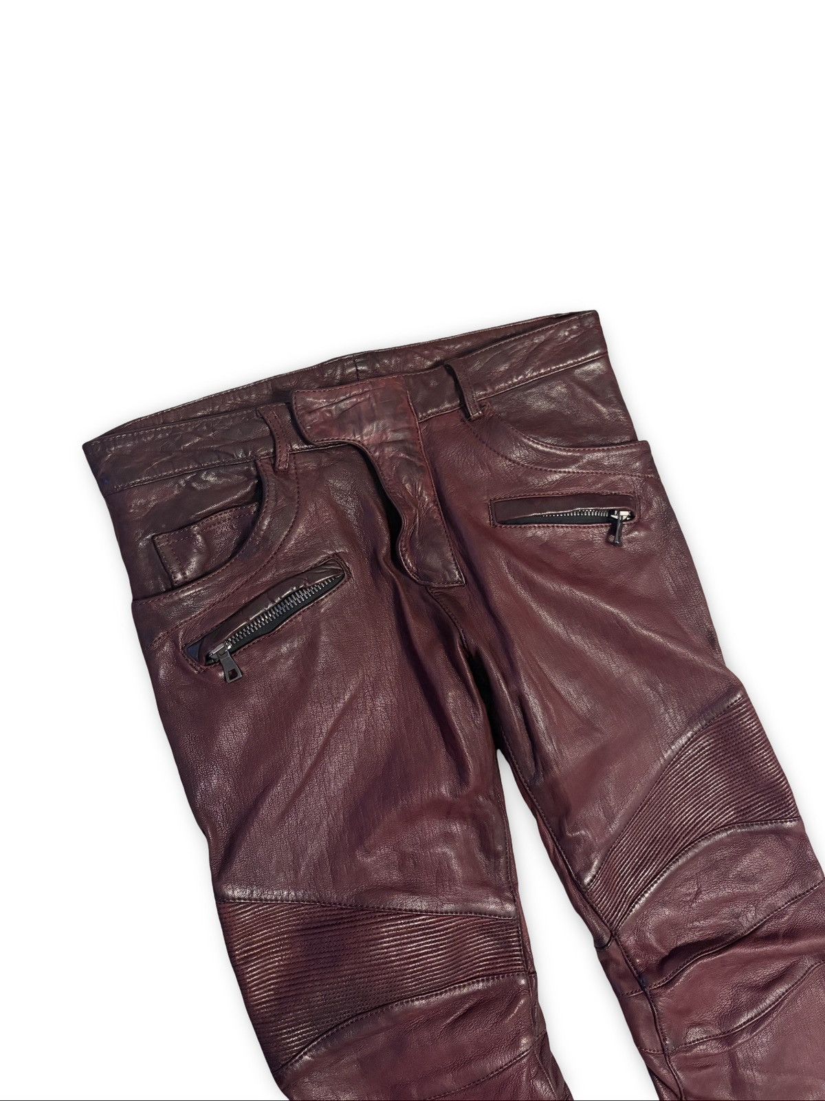 Balmain Balmain FW13 Oxblood Leather Bikers Size US 29 - 2 Thumbnail