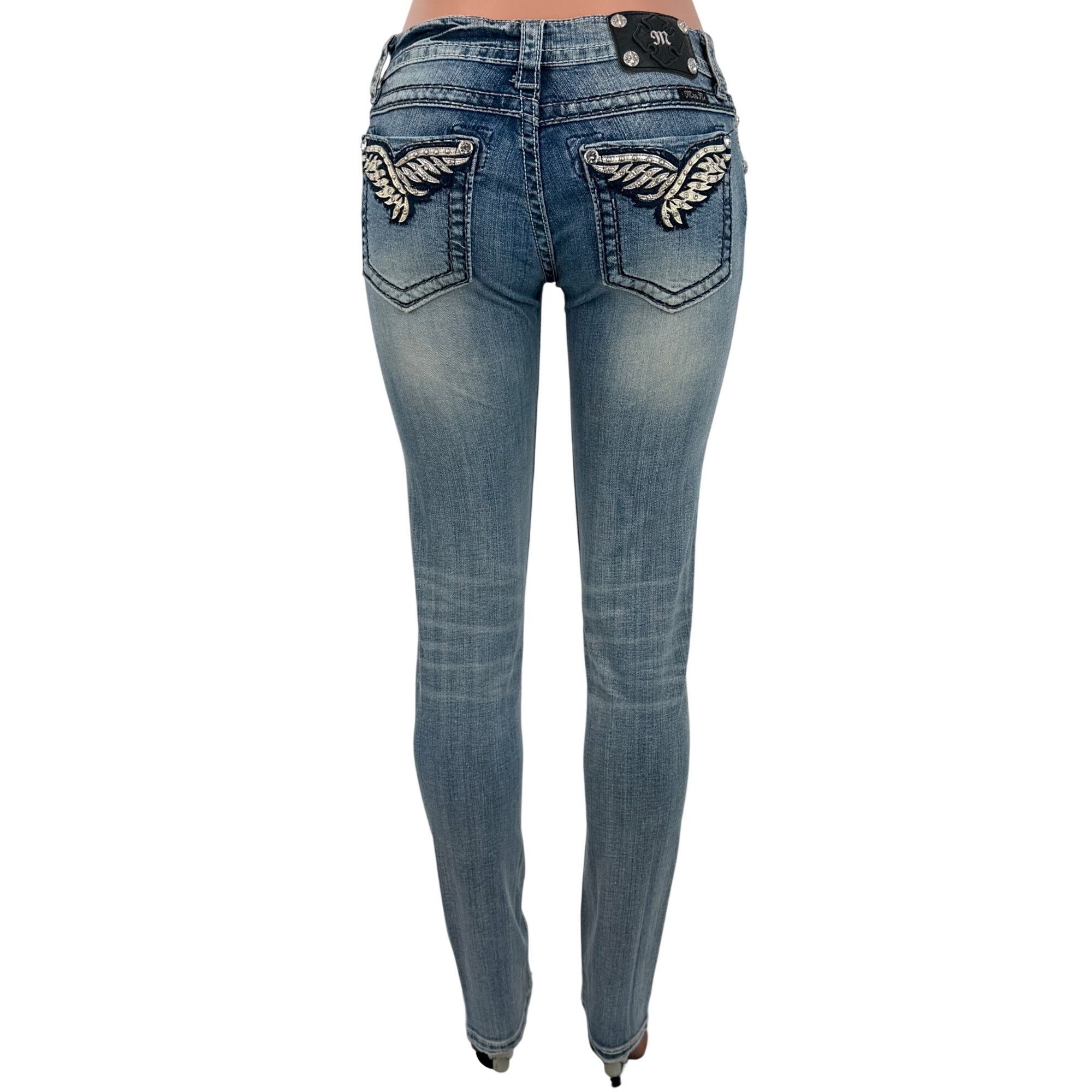 Miss Me Miss Me Rhinestone Wing Distressed Skinny Jeans | McBling Y2 Size 28" / US 6 / IT 42 - 6 Thumbnail
