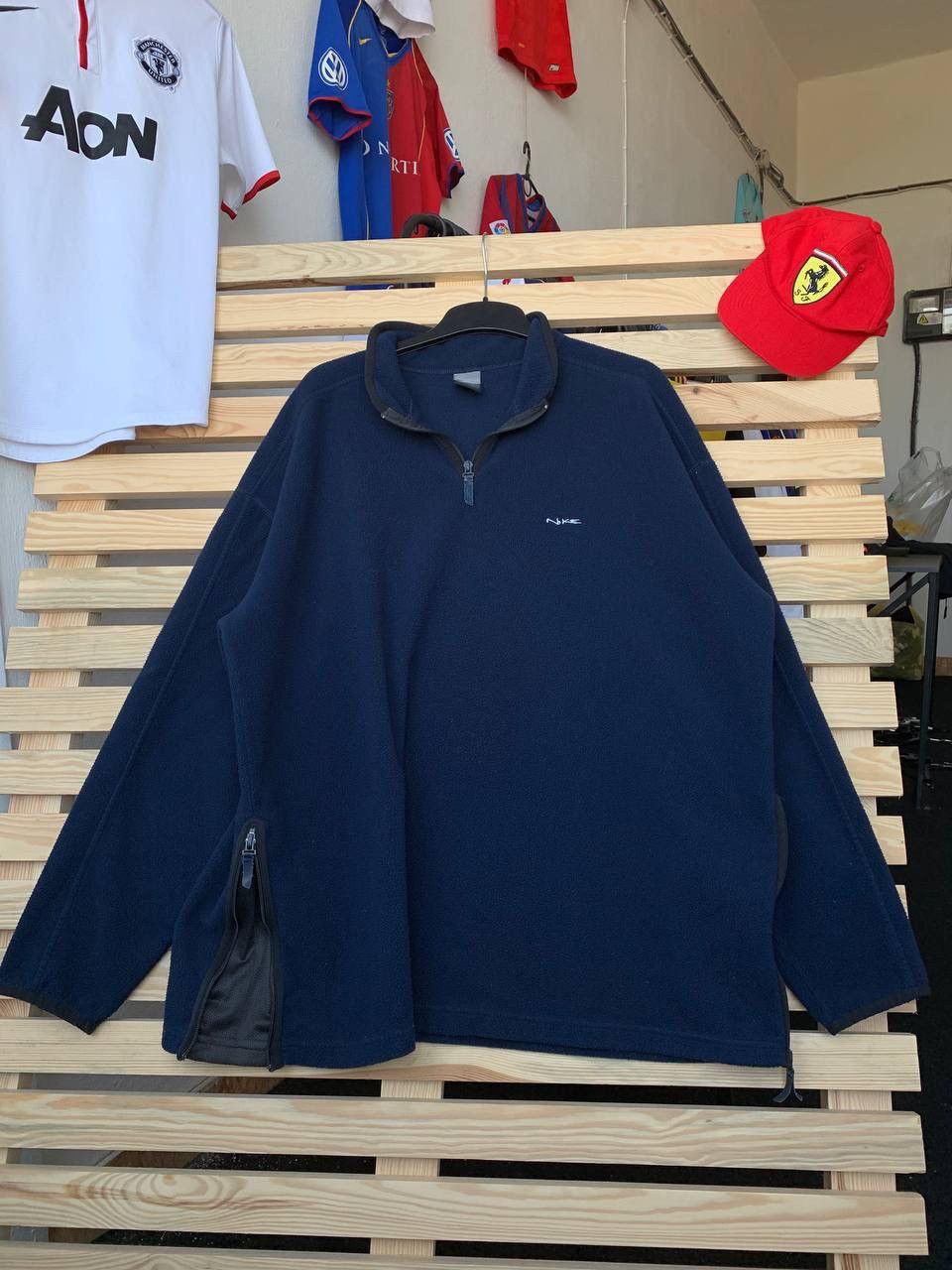 Nike × Vintage Vintage 90s Sweatshirt Half 1/4 Zip Nike Big Swoosh Drill Size US XL / EU 56 / 4 - 1 Thumbnail