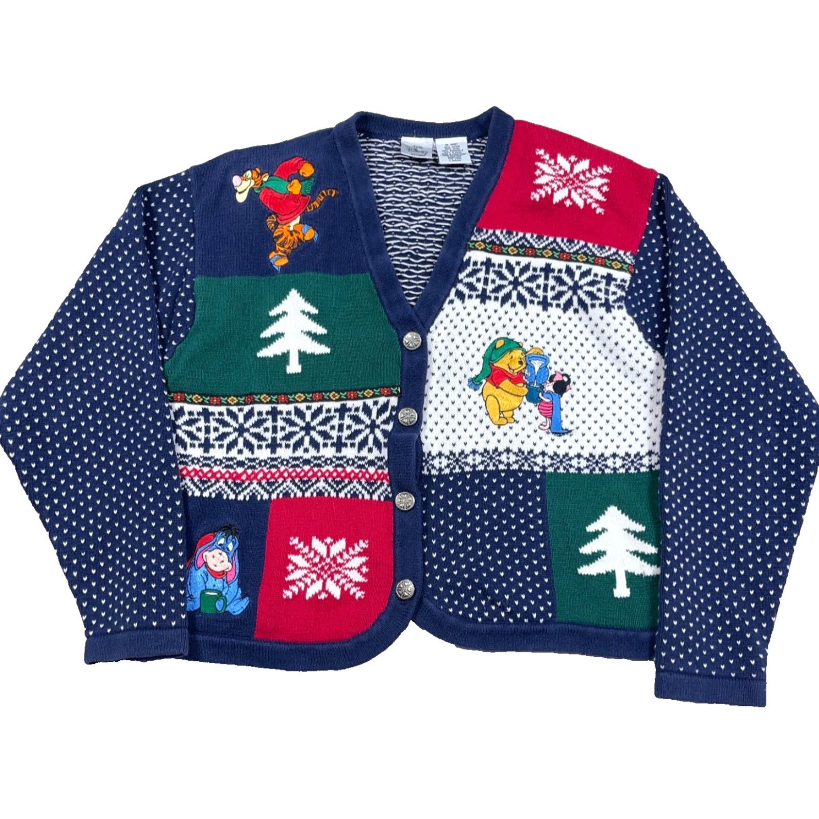Disney VINTAGE Disney Cardigan Sweater Women L Blue Mickey Mouse Christmas Birdseye Geometric Bohemian 90s Theme Mens Womens Size L / US 10 / IT 46 - 2 Thumbnail