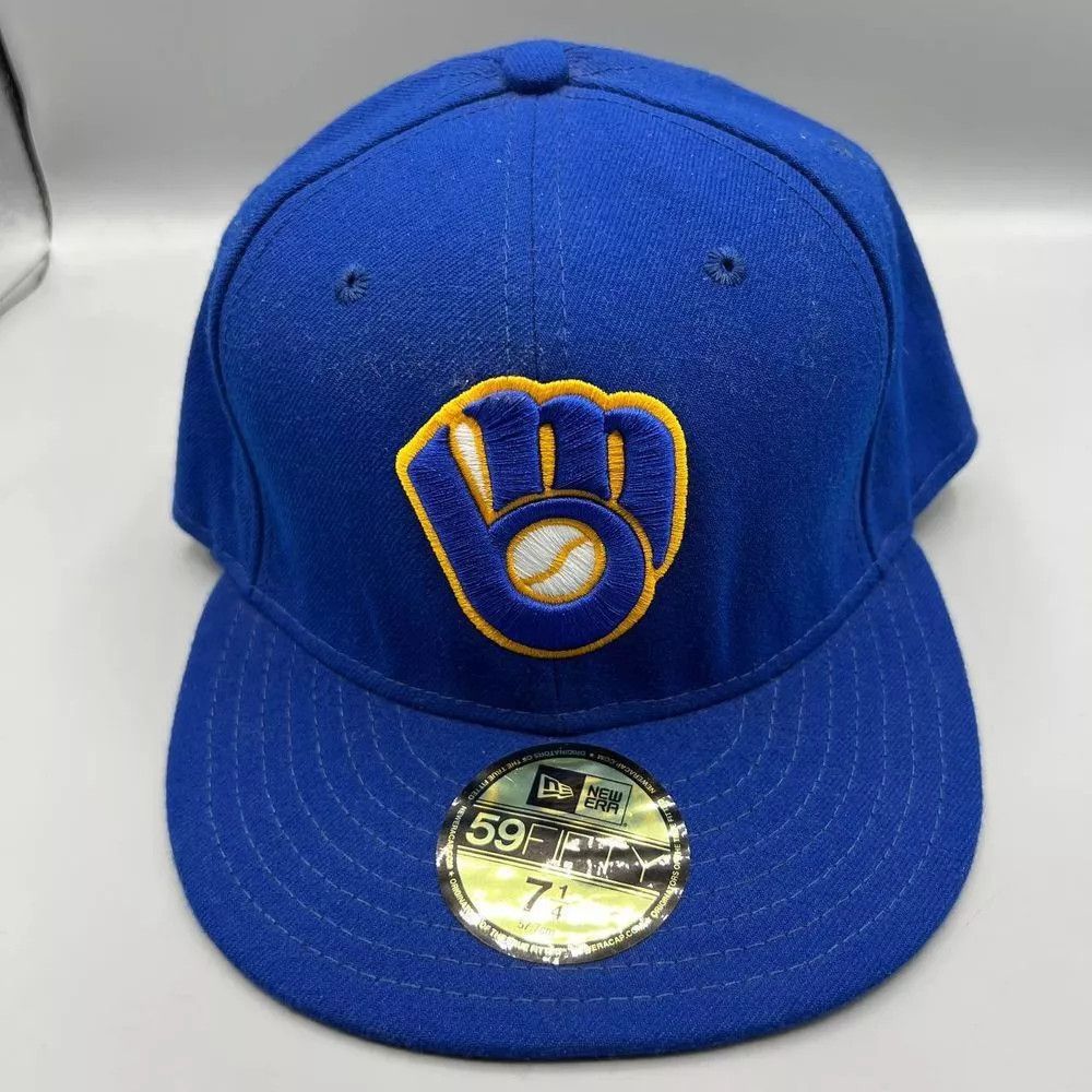 New Era Milwaukee Brewers Hat Men 7 3/8 59Fifty New Era Fitted Cap Size ONE SIZE - 1 Thumbnail