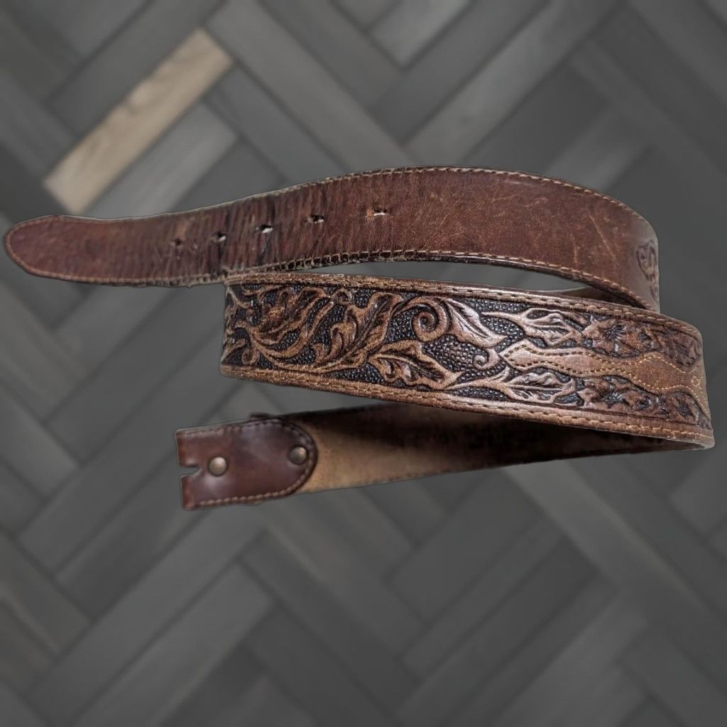 Vintage VINTAGE Silver Creek belt Tooled Western belt Men 36 brown leather cowhide full grain 1-1/2" width Belt Womens Mens Size 36 - 1 Thumbnail