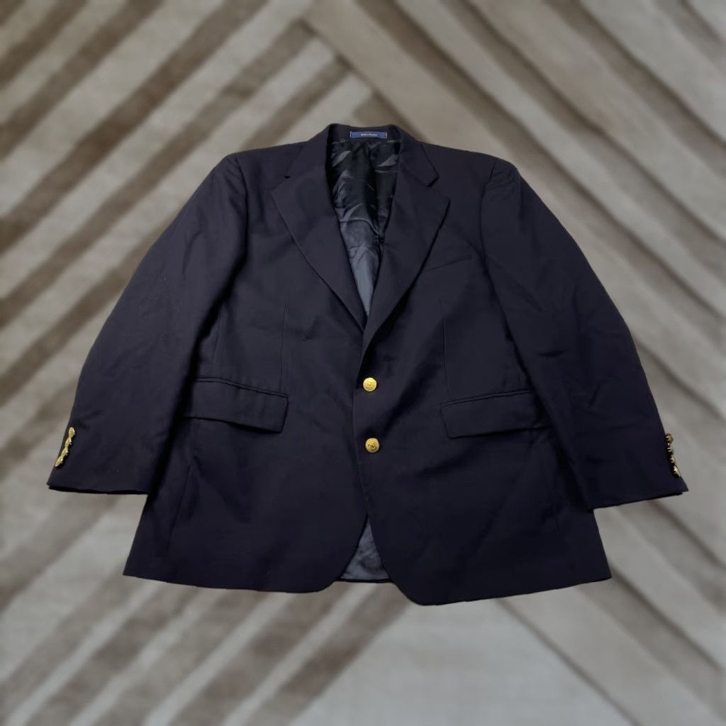 Ralph Lauren VTG Ralph Lauren Blazer Men 44R Wool Navy Blue Notch Lapel University Club Gold Buttons Single-Breasted Four-Button Front Button Style 2-Button Jacket Size US XXL / EU 58 / 5 - 1 Thumbnail