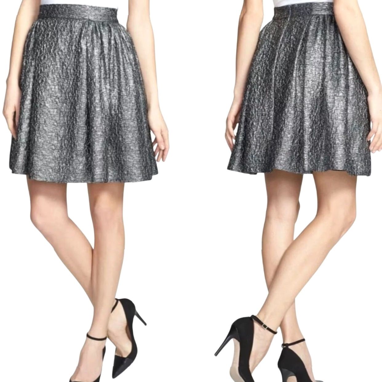 Vintage Kate Spade Aimee Gunmetal Metallic Silver Mini Pleated Bubble Skirt 6 Women Wool Nylon Formal Party/Cocktail Short Zip Silk Cotton Lined Size 28" / US 6 / IT 42 - 6 Thumbnail