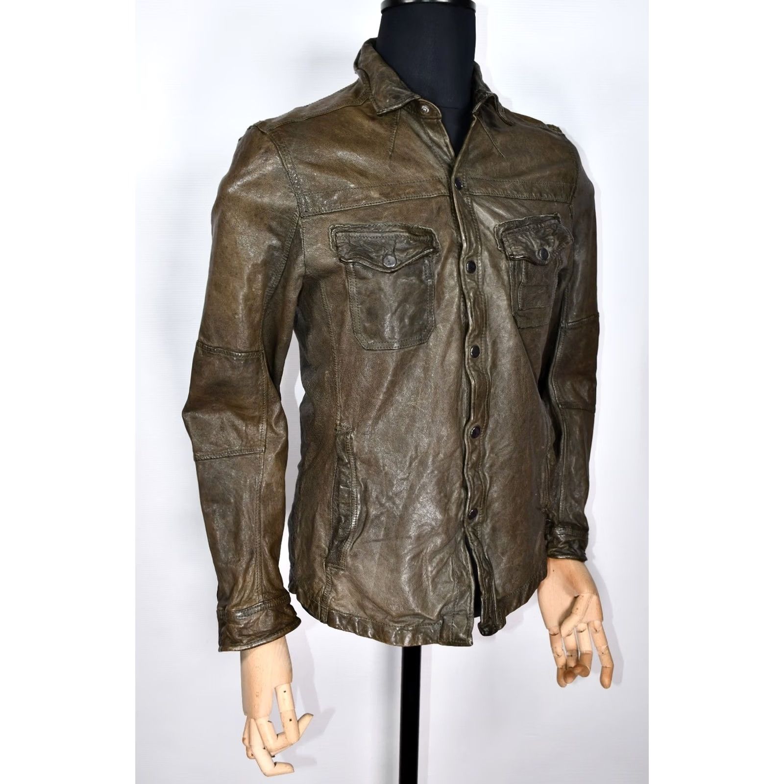 Allsaints All Saints Emery Shirt Jacket Men M Leather Brown/Green Biker Vintage No Size US M / EU 48-50 / 2 - 4 Thumbnail