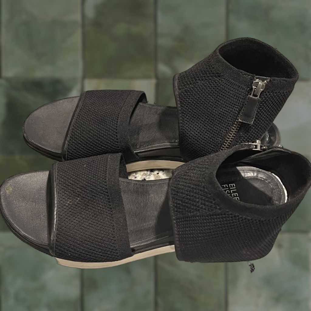 Eileen Fisher Eileen Fisher SPORT3-NU Black Size 8 Women Sandal Sport 3 Leather Wedge Zip Ankle Strap Criss-Cross Sandal Shoes Shoes Women Size US 8 / IT 38 - 1 Thumbnail