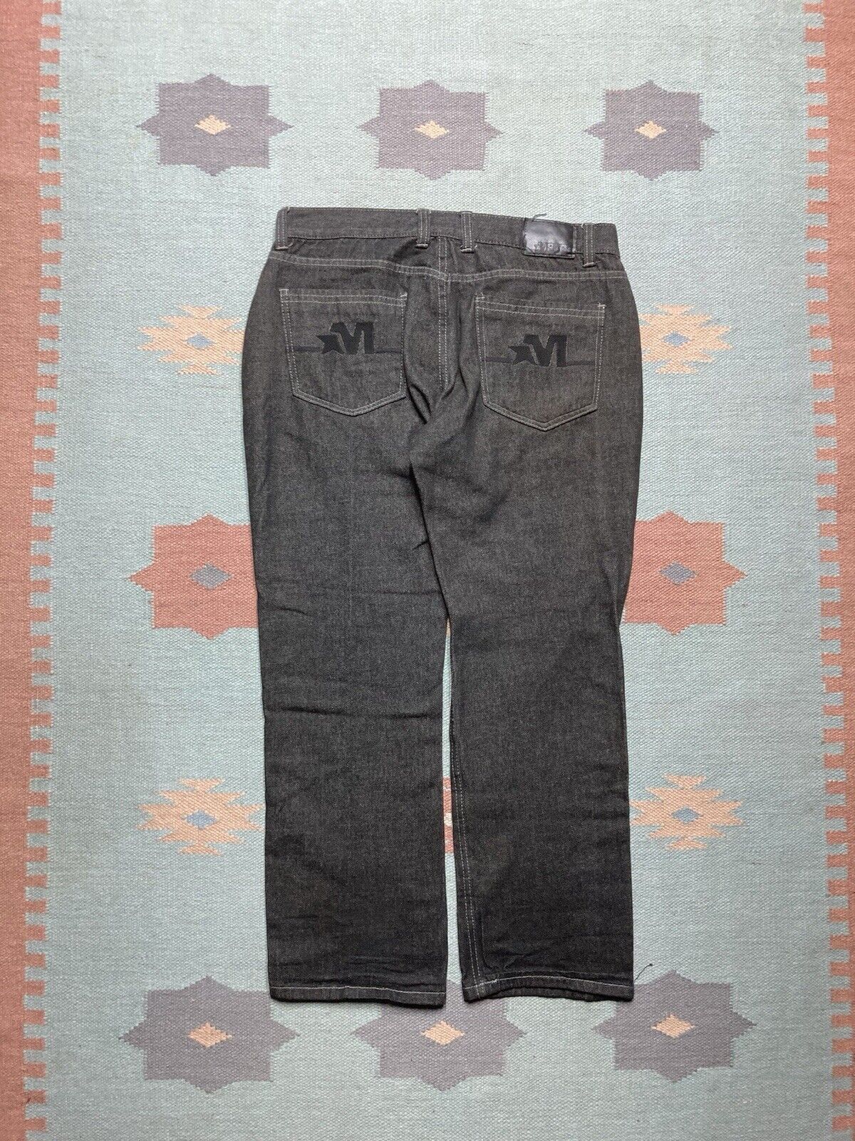 Mecca × Vintage VTG y2k baggy jeans Mecca embroidered black skater 34x28 Size US 34 / EU 50 - 1 Thumbnail