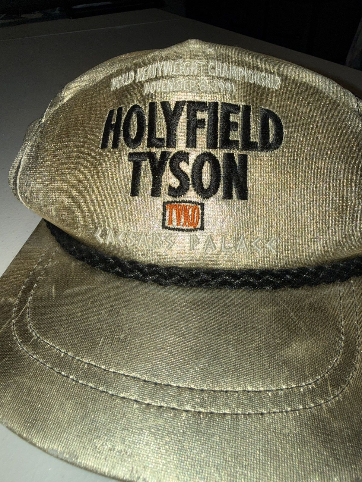 Vintage 1991 cancelled gold hat mike tyson holyfield caesers palace Size ONE SIZE - 5 Thumbnail