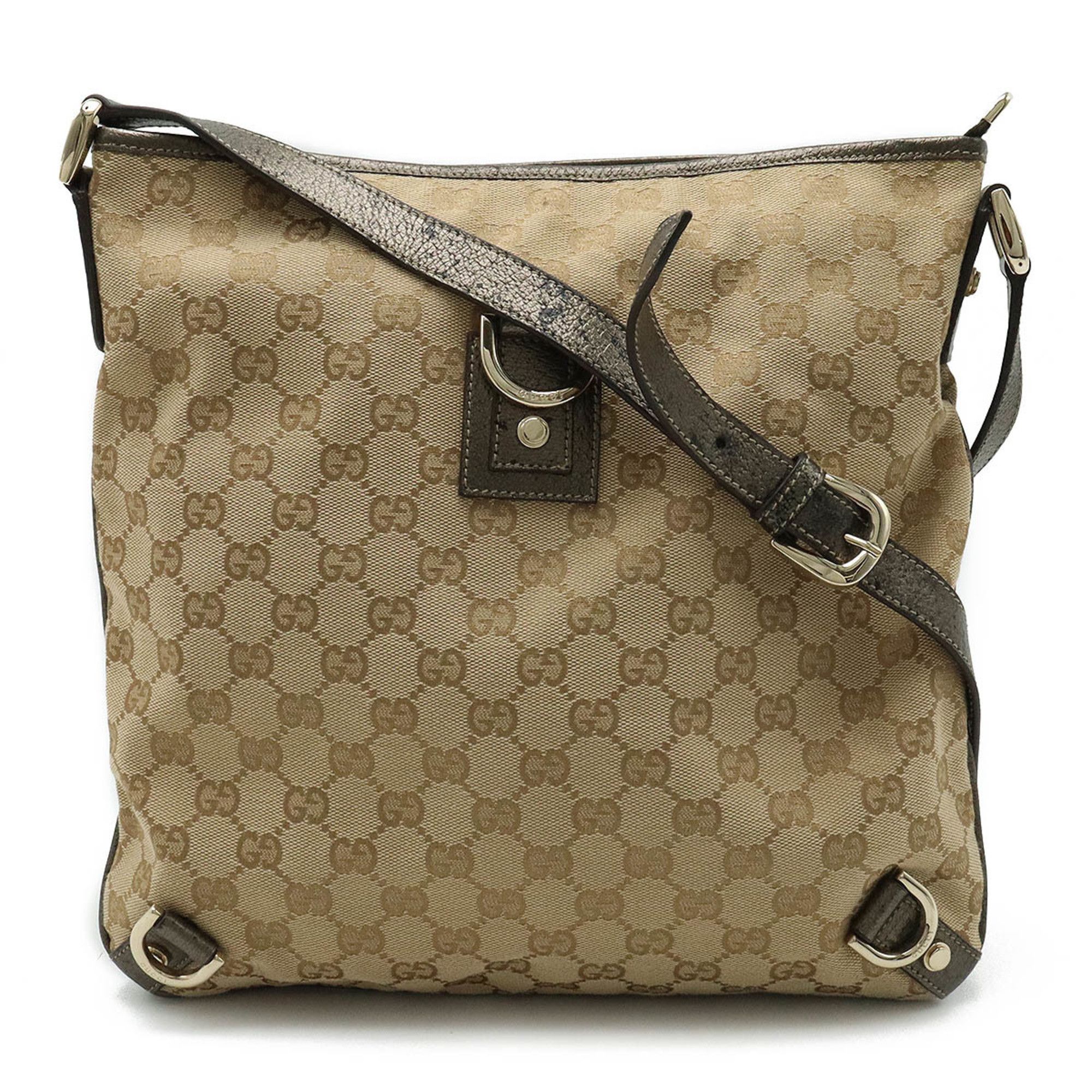 image of Gucci GG Canvas Shoulder Bag Leather Beige Bronze 131326, Women's
