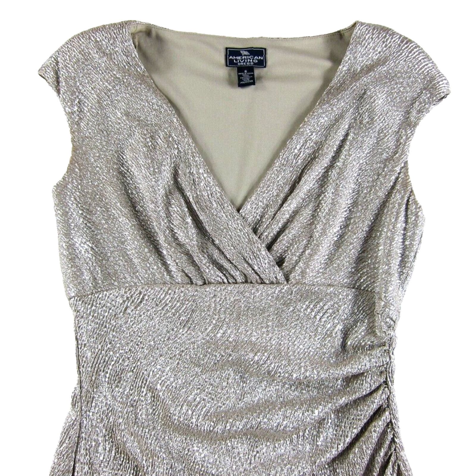 Vintage VINTAGE American Living Silver Metallic Stretch Cap Sleeve V-Neck Sheath Dress Women 6 Size M / US 6-8 / IT 42-44 - 4 Thumbnail