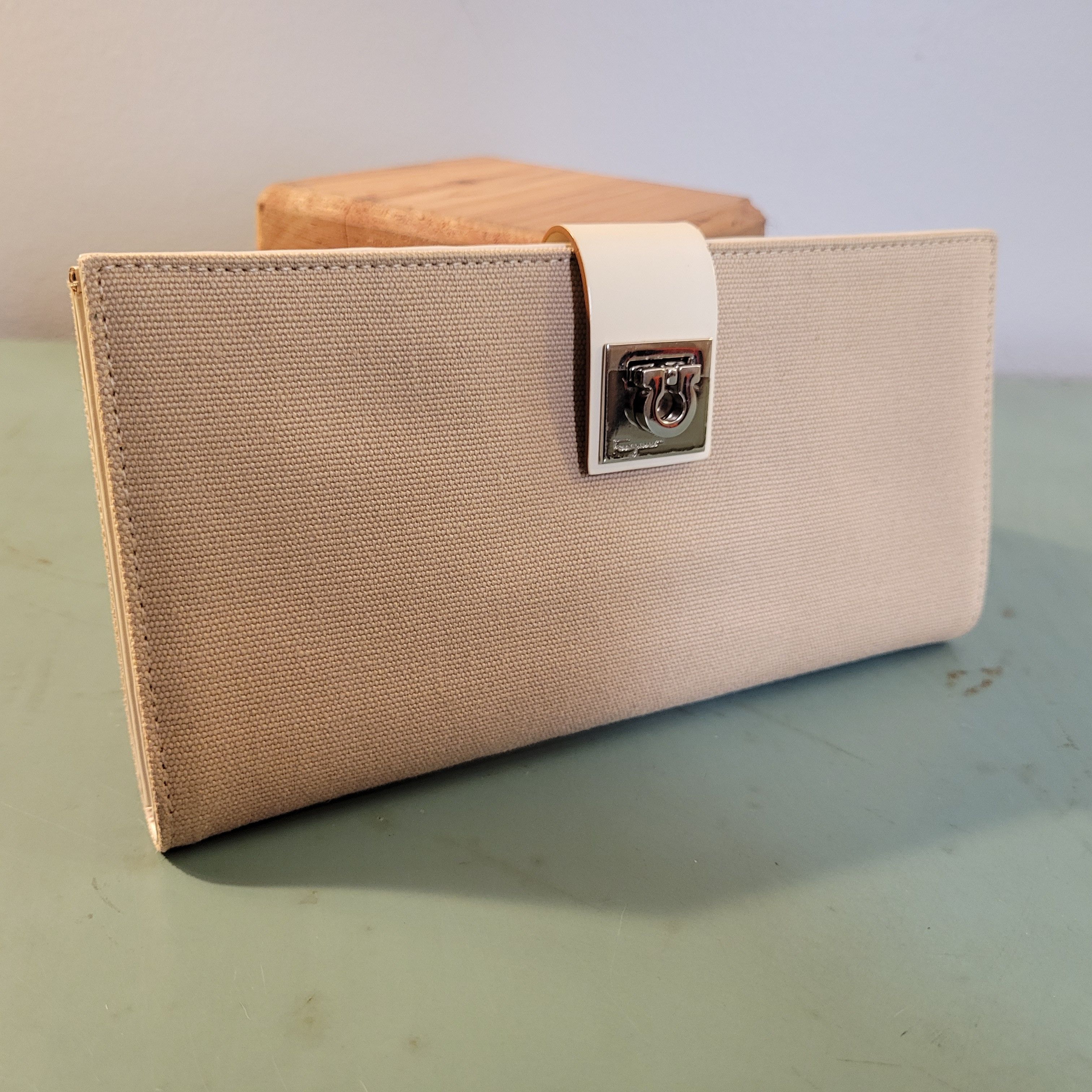 Salvatore Ferragamo Long Canvas and Leather Twist Logo Lock Wallet Size ONE SIZE - 1 Thumbnail
