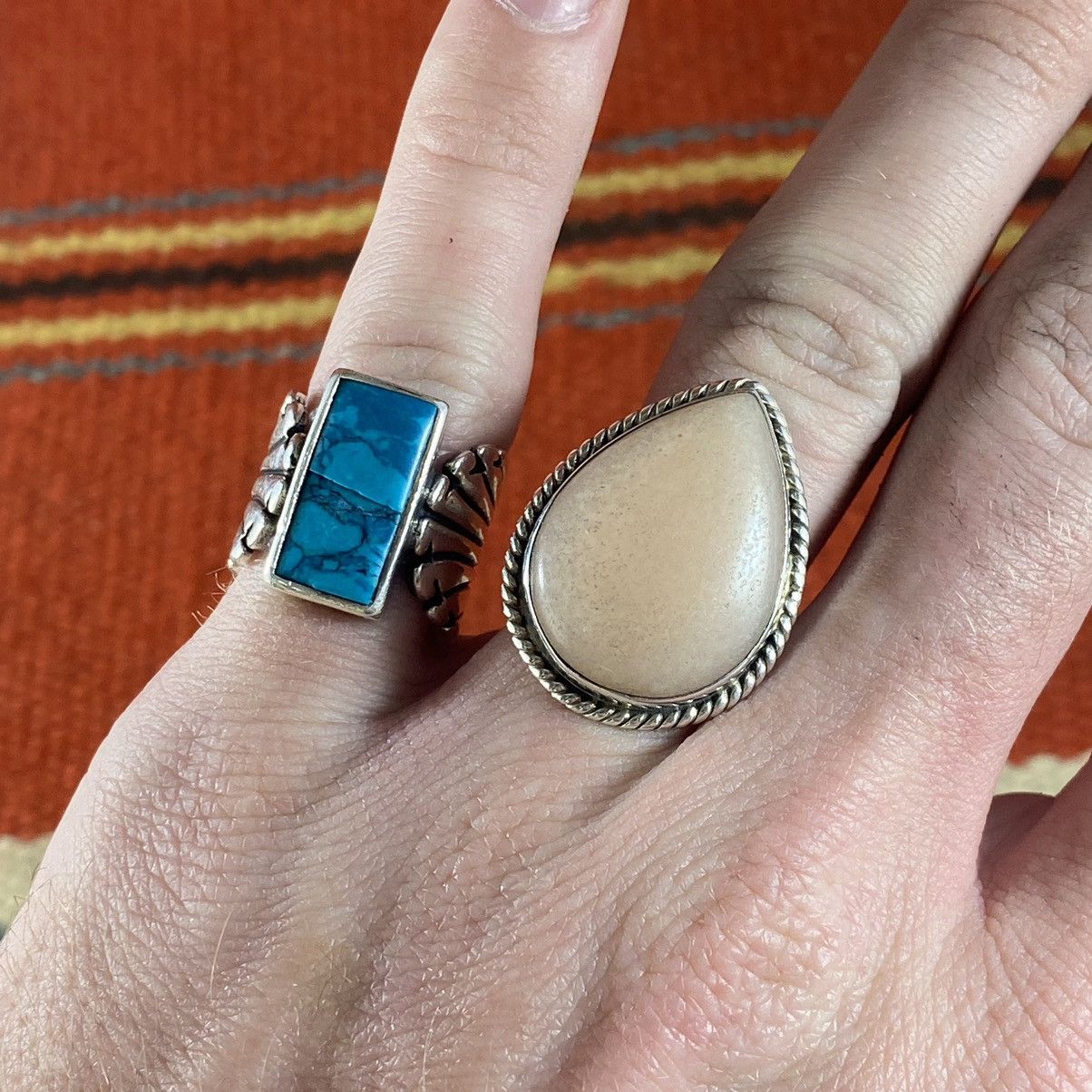Japanese Brand × Kapital × Vintage Vtg Sterling Silver Chunky Peach Moonstone Teardrop Ring Size ONE SIZE - 12 Thumbnail