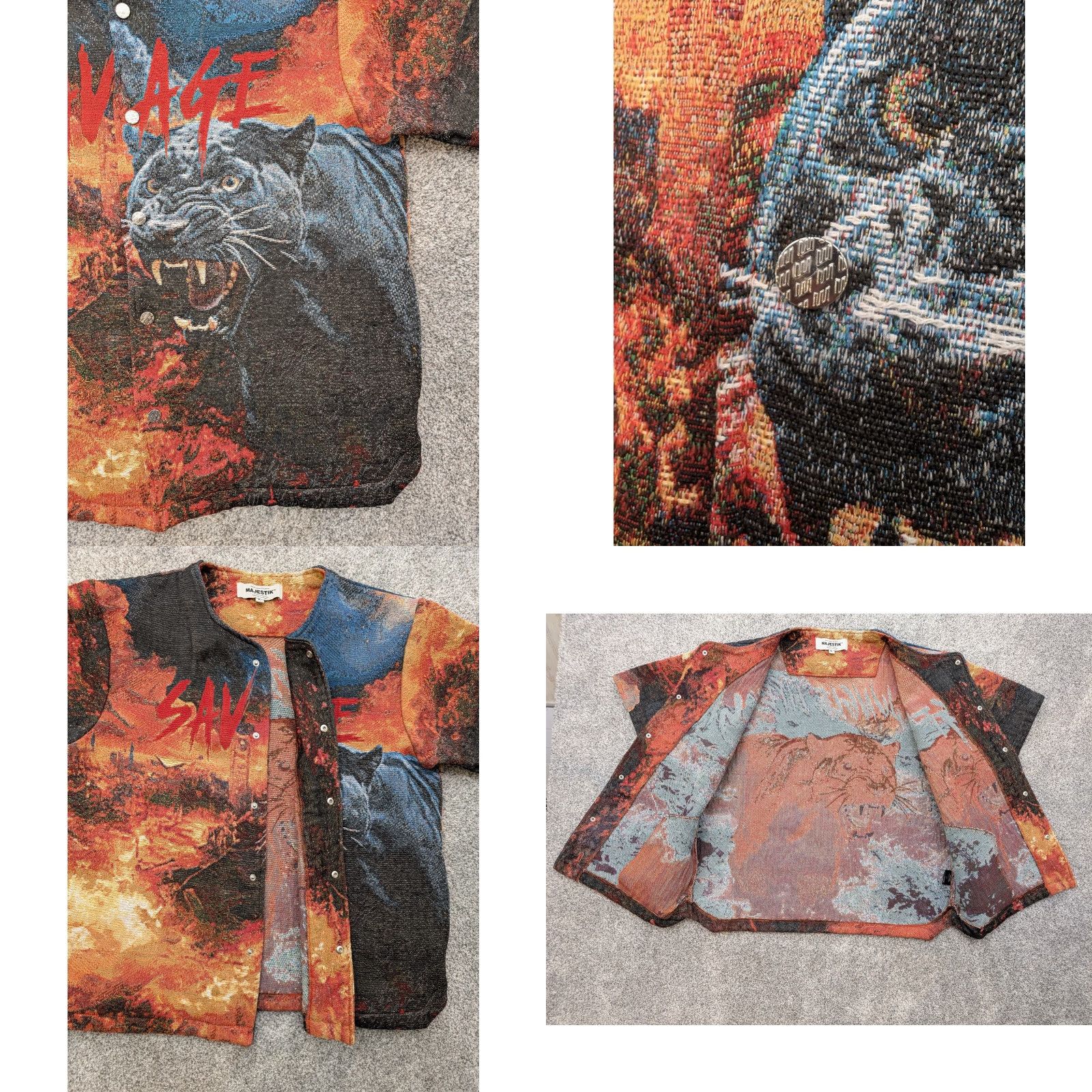 Alife Majestik Shirt Mens Large Savage Panther Jungle Life Baseball Button Graphic Fire Size US L / EU 52-54 / 3 - 8 Thumbnail