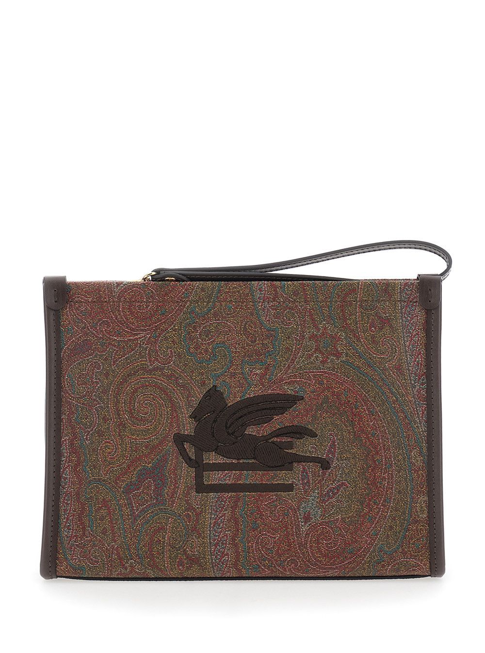Etro Arnica' Clutch with Embroidered Logo on the Front and All-Over Pattern in Brown Cotton Blend for Women Size ONE SIZE - 1 Thumbnail