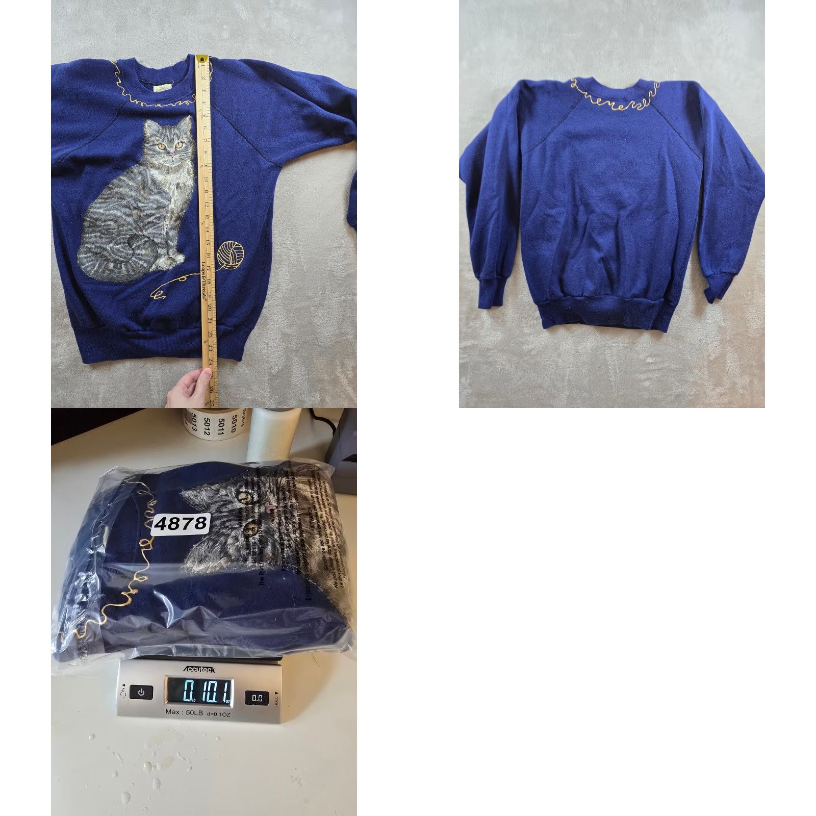 Vintage VINTAGE Sweatshirt Womens M Blue Cat & Yarn Graphic Read J.E. Morgan Size M / US 6-8 / IT 42-44 - 9 Thumbnail