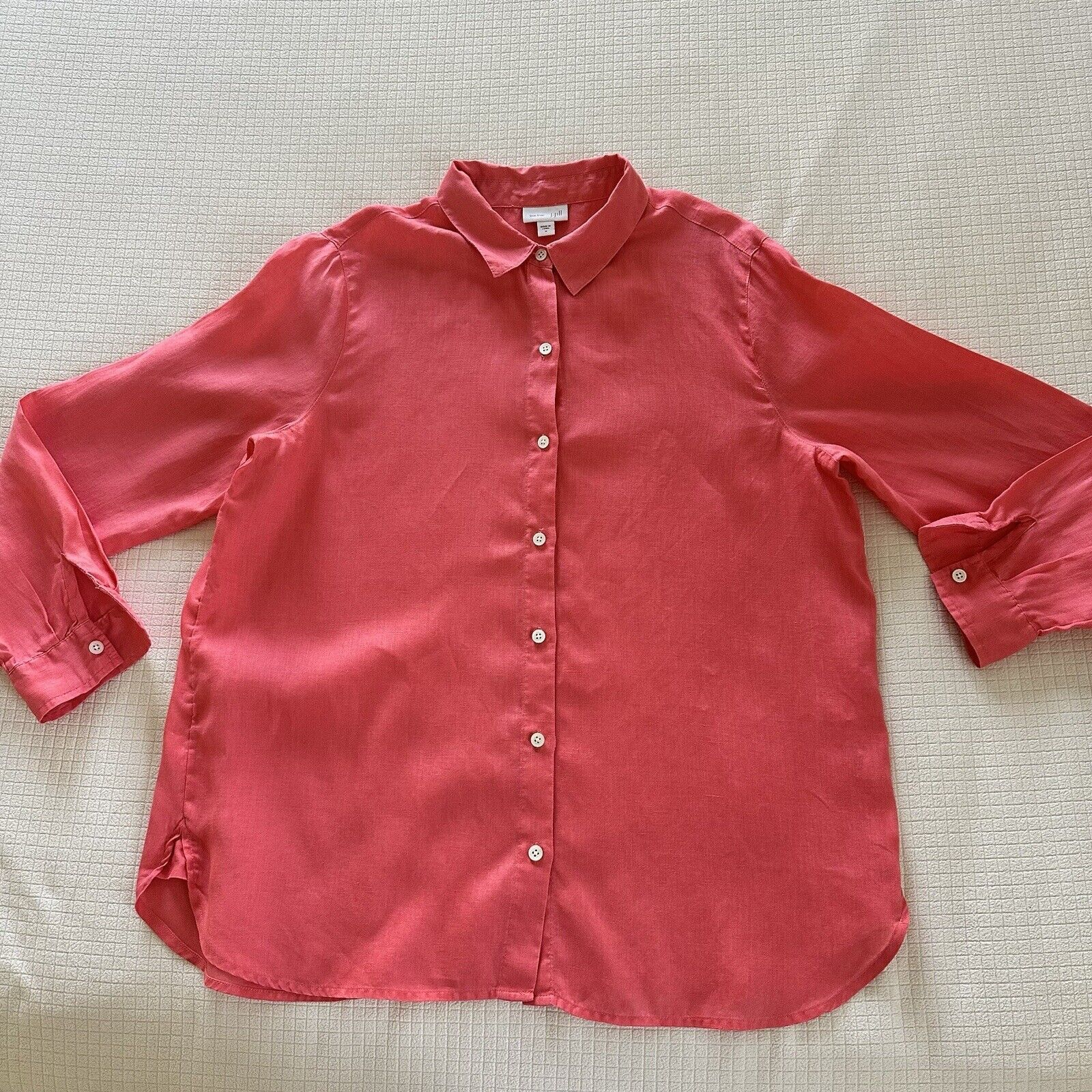J. Jill J.Jill Women Linen Essential Shirt Button Down Coral Size M Size M / US 6-8 / IT 42-44 - 8 Thumbnail