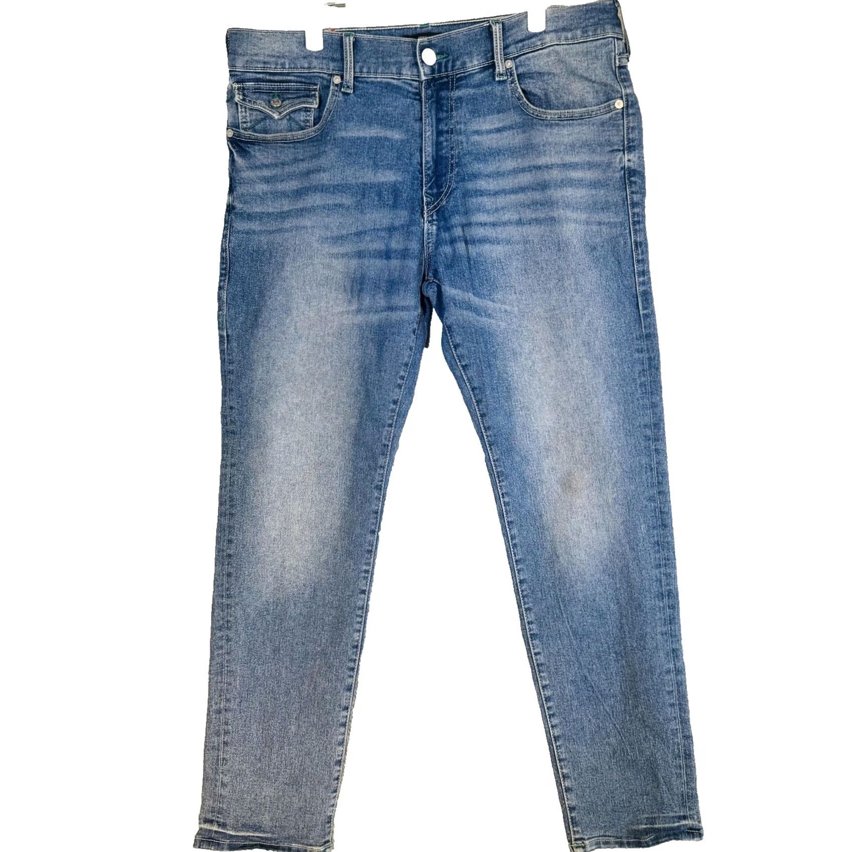 True Religion True Religion Geno Jeans Mens 36x31 Blue Light Wash Tapered Relaxed Zip Fly Logo 5-Pocket Denim Jeans Mens Regular Blue Light Wash Size US 36 / EU 52 - 5 Thumbnail