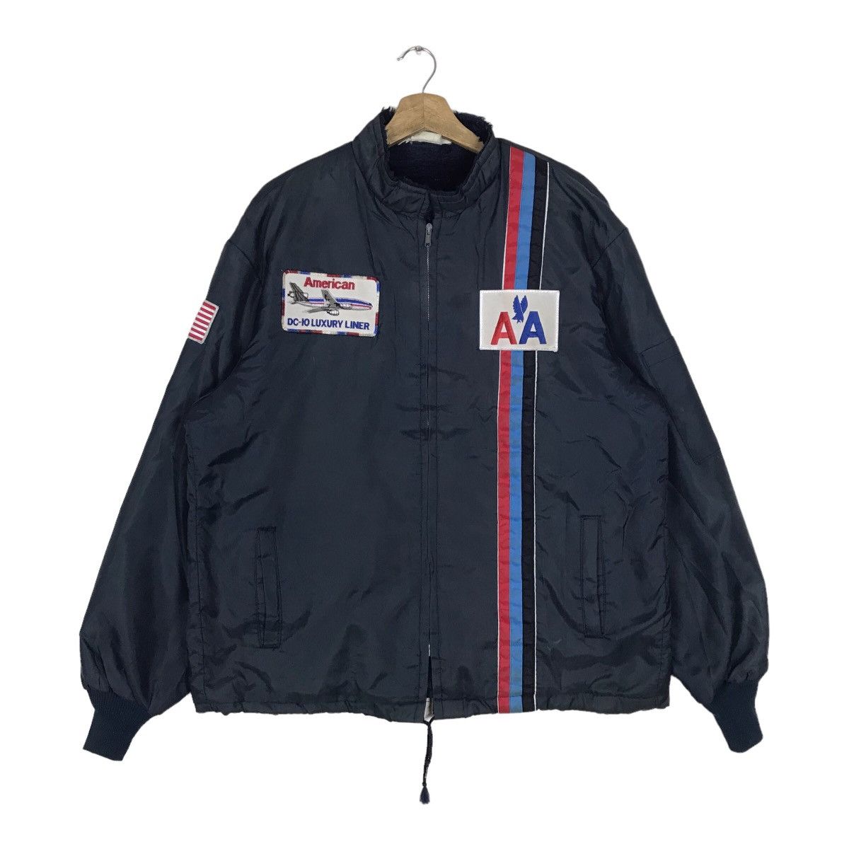 Vintage 90s American Airlines Sherpa Zip Up Flight Jacket