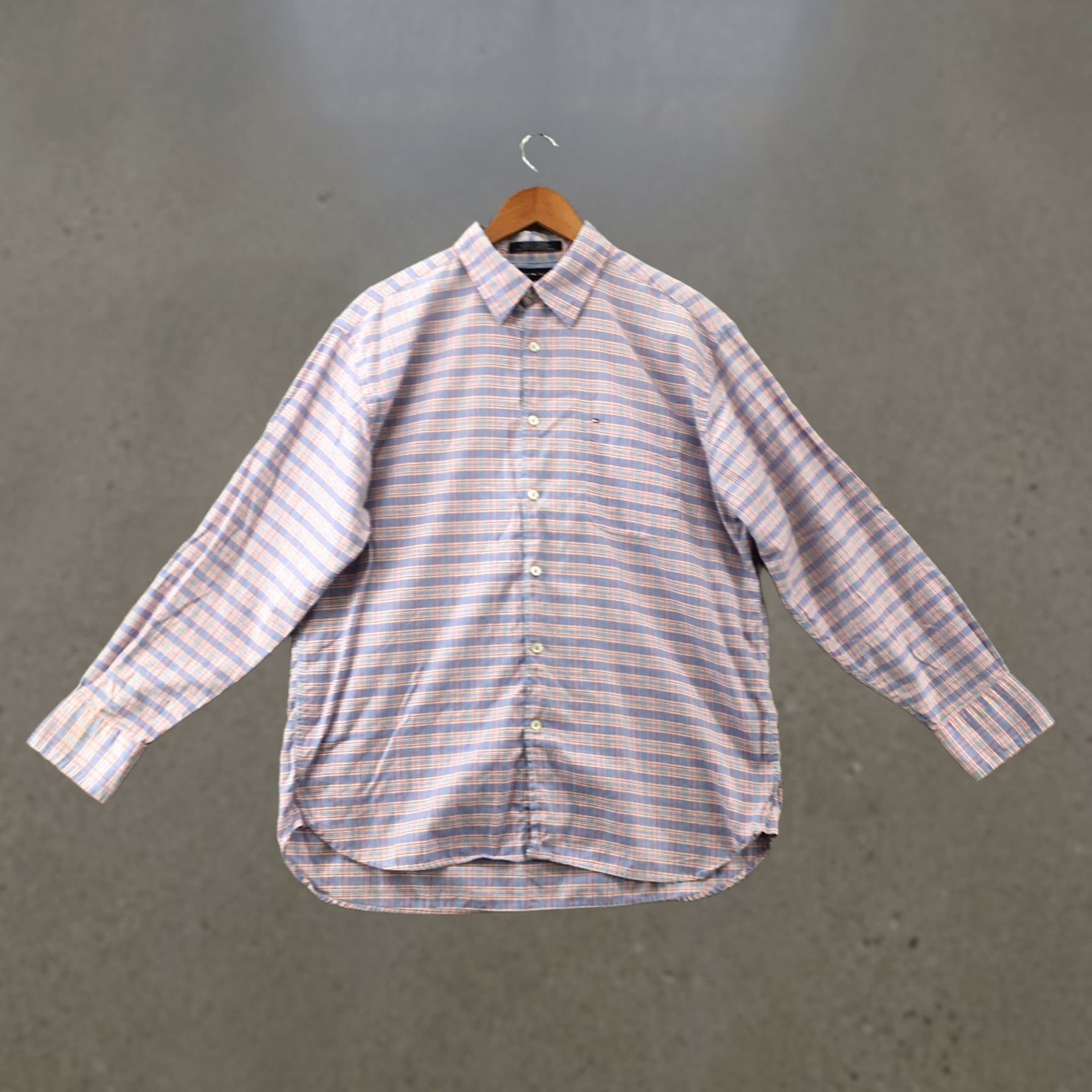 Tommy Hilfiger Tommy Hilfiger Long Sleeve Button Up Mens Large Blue Plaid Cotton Casual Collar Shirt Size US L / EU 52-54 / 3 - 1 Thumbnail