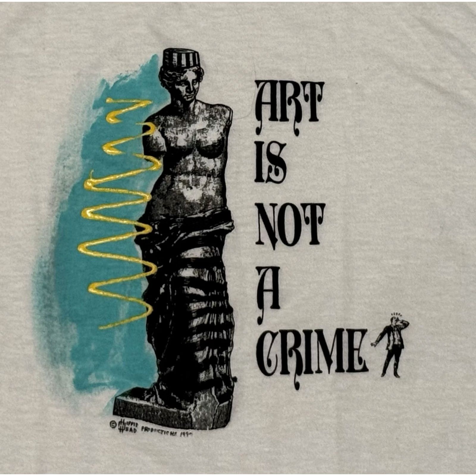 Anvil VINTAGE 90s Art Is Not A Crime Shirt XL White Unisex Adults T-Shirt Short Sleeve Crew Neck Graphic Print Size US XL / EU 56 / 4 - 3 Thumbnail