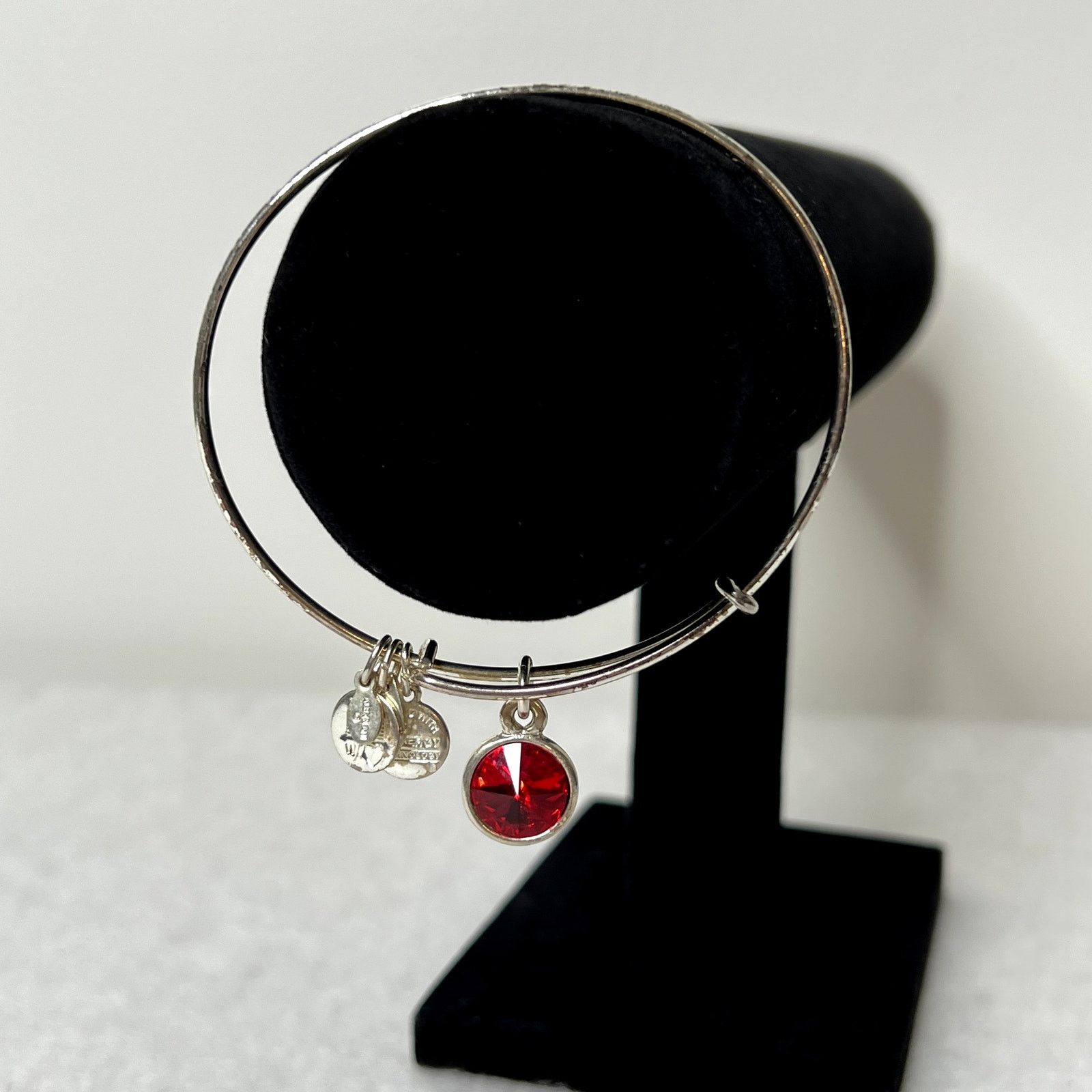 Other Alex Ani Silver July Birthstone Ruby Charm Bangle Bracelet Size ONE SIZE - 4 Thumbnail