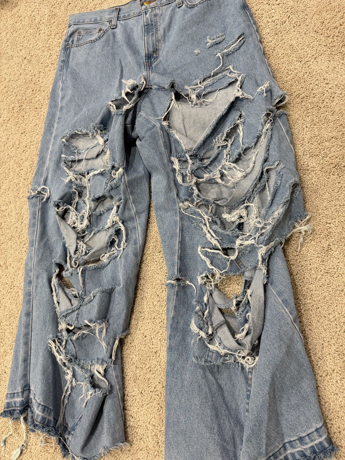 Other Light Blue Heavily Distressed Baggy Jeans Ripped Repaired Size US 36 / EU 52 - 2 Thumbnail