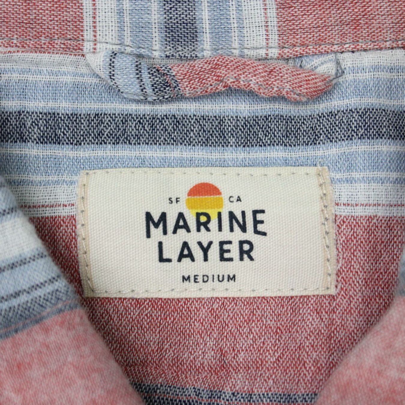 Marine Layer Marine Layer Shirt Mens M Red/Blue Striped 100% Cotton S/S Button-Down Size US M / EU 48-50 / 2 - 7 Thumbnail